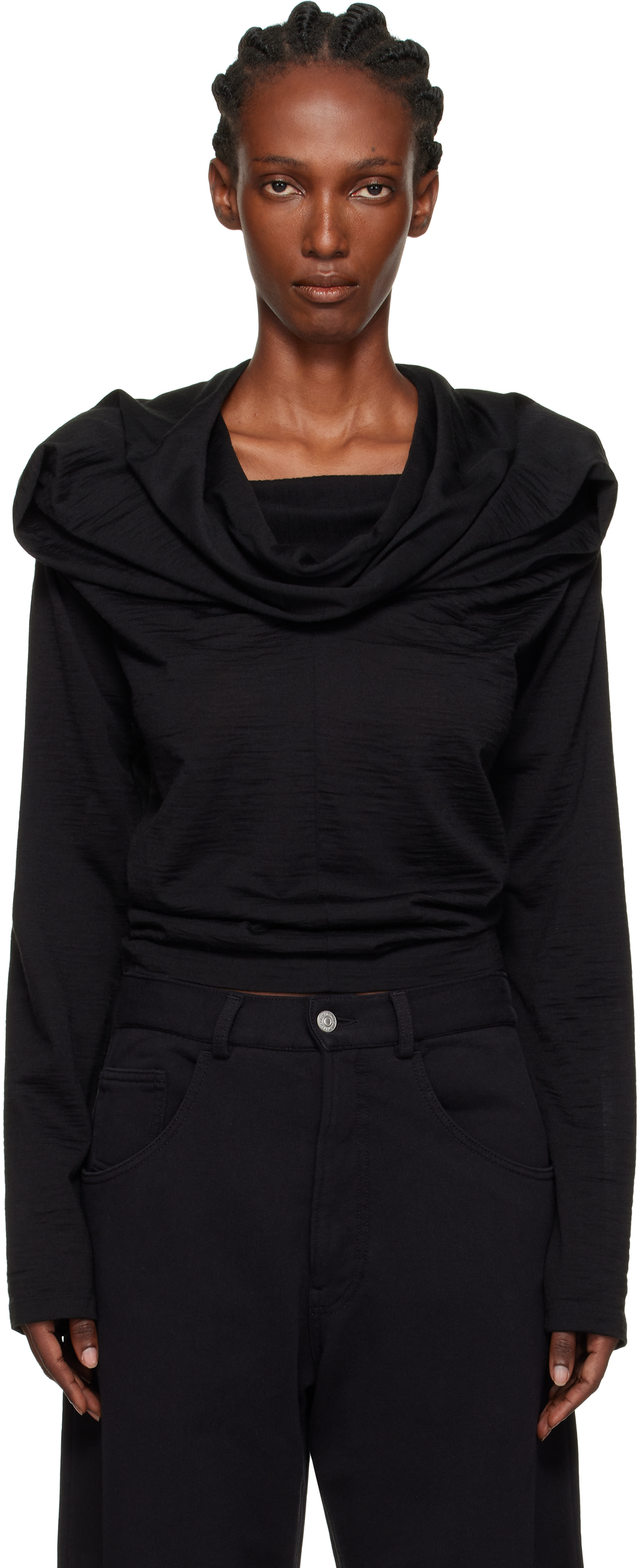 MM6 Maison Margiela: Black Wool Jersey Long-Sleeved Top | SSENSE