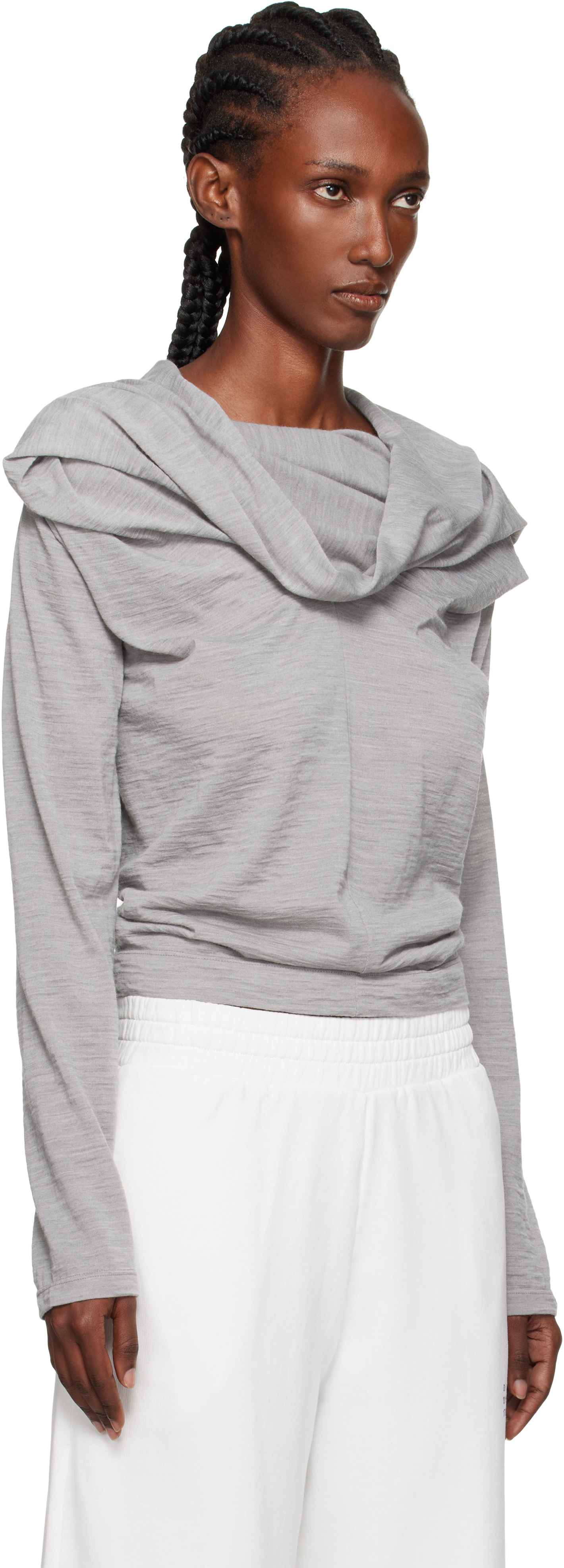 MM6 Maison Margiela: Gray Wool Jersey Long-Sleeved Top | SSENSE
