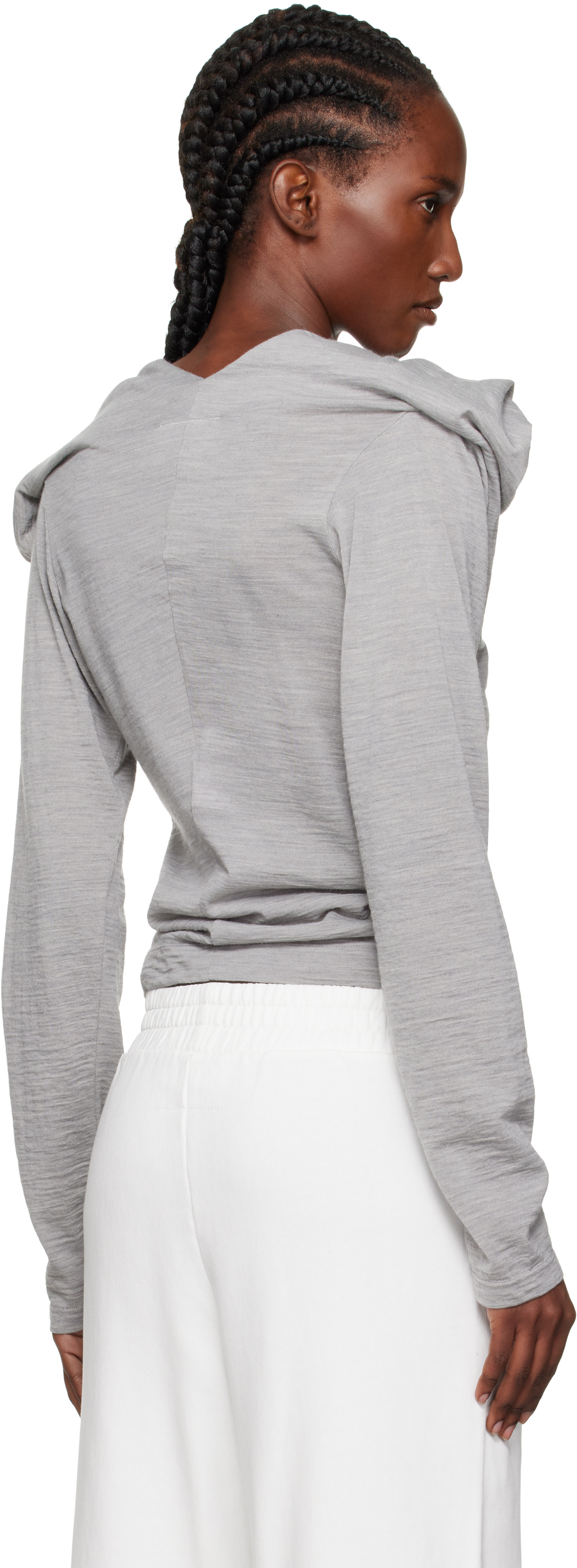 MM6 Maison Margiela: Gray Wool Jersey Long-Sleeved Top | SSENSE