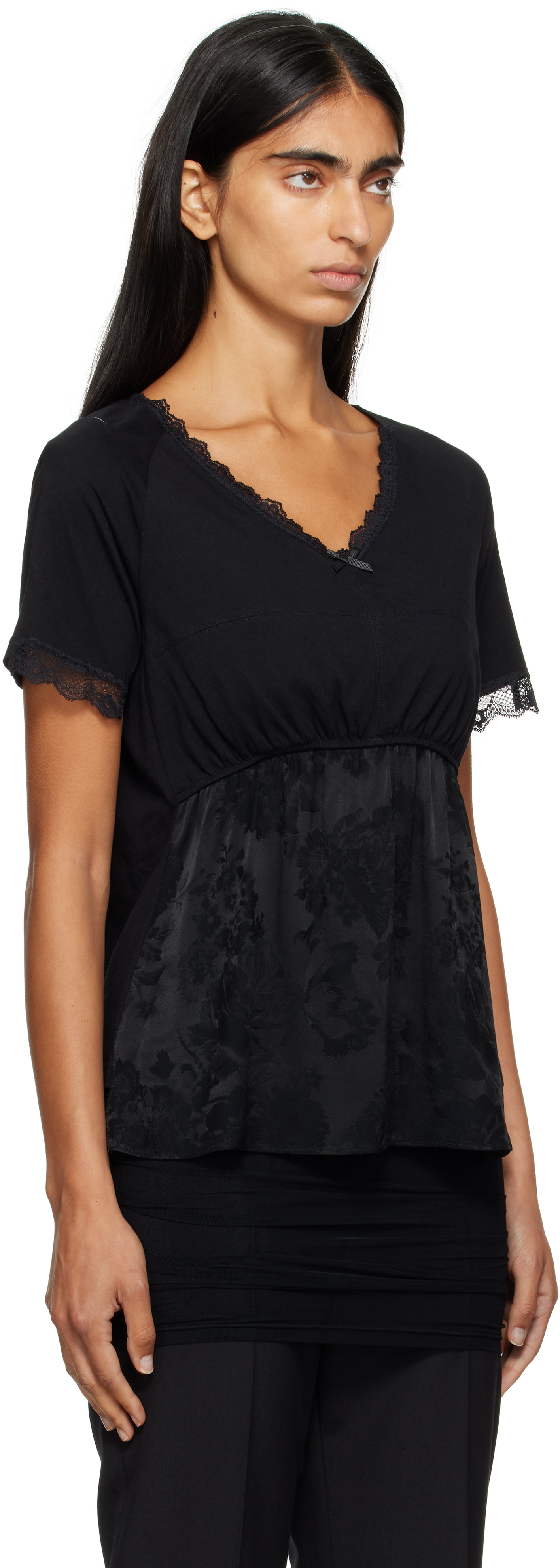 MM6 Maison Margiela: Black Cotton Jersey & Lace T-shirt | SSENSE