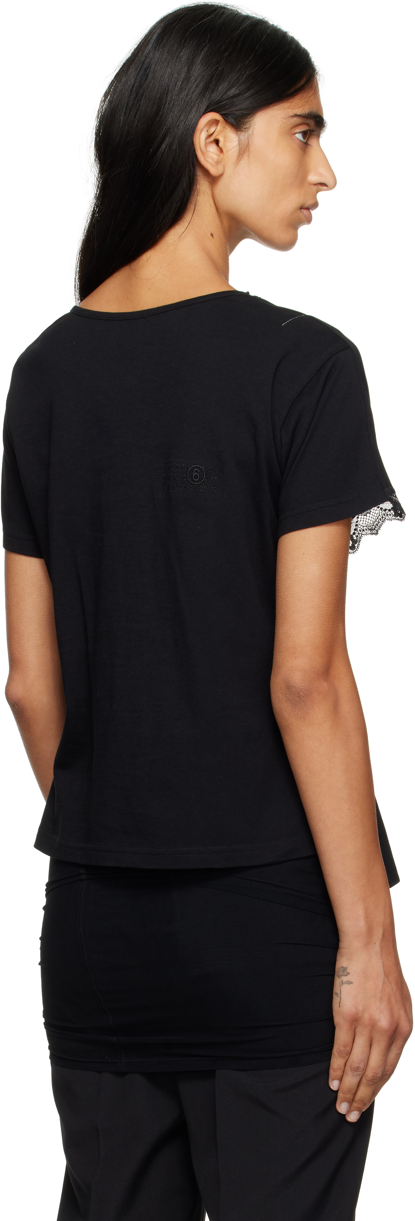 MM6 Maison Margiela: Black Cotton Jersey & Lace T-shirt | SSENSE