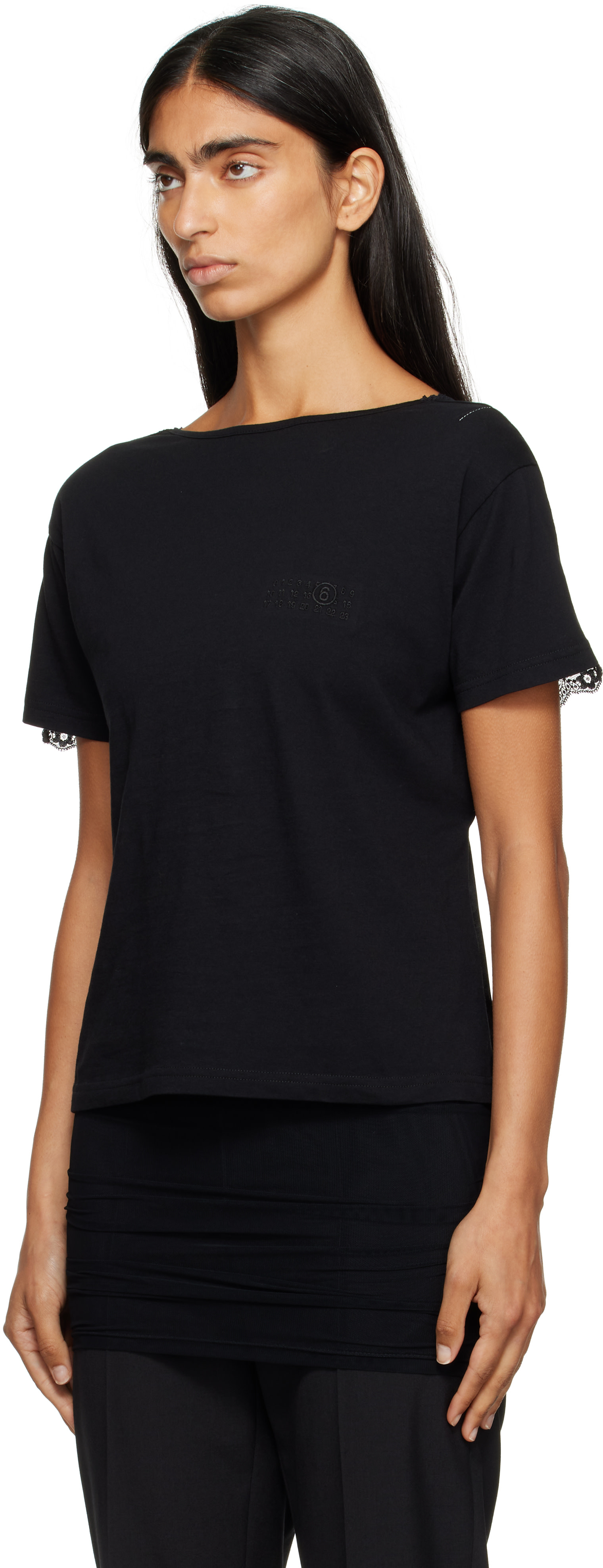 MM6 Maison Margiela: Black Cotton Jersey & Lace T-shirt | SSENSE