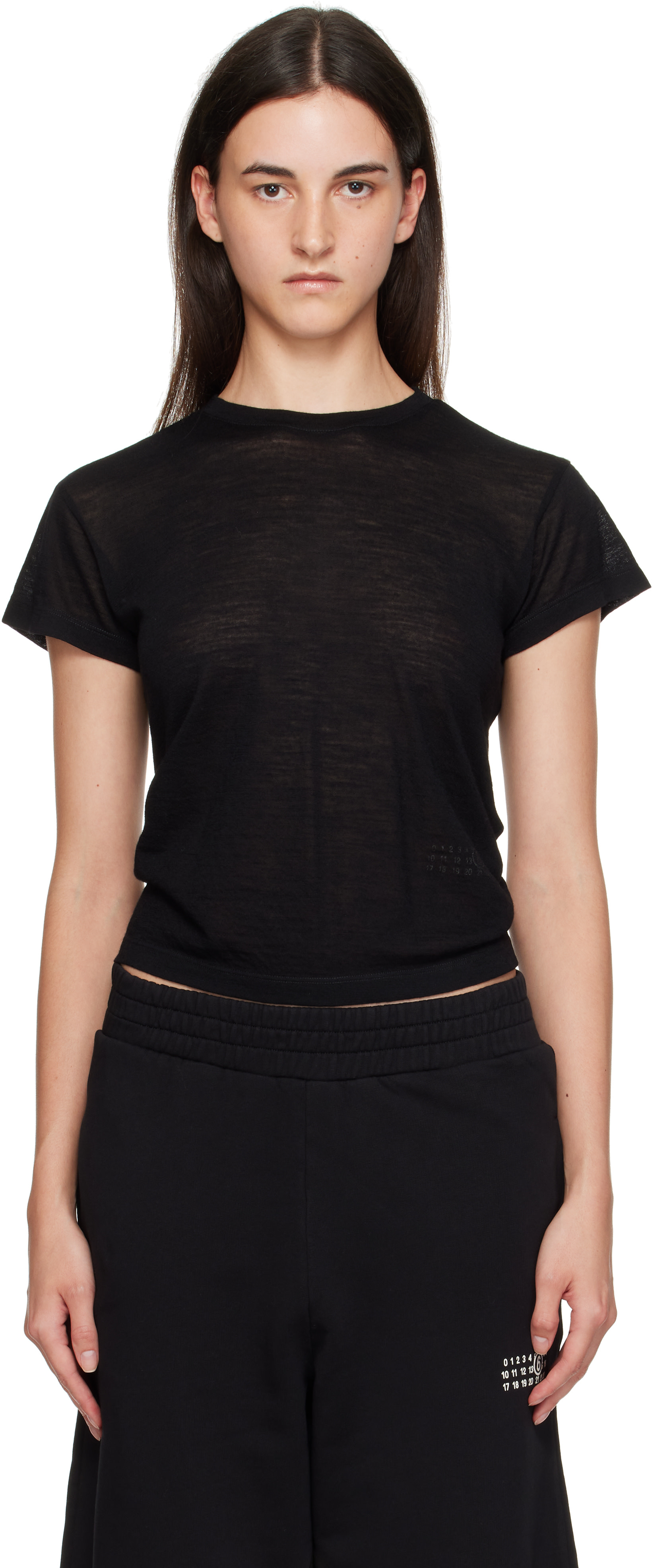 MM6 Maison Margiela: Black Sheer Wool T-shirt | SSENSE