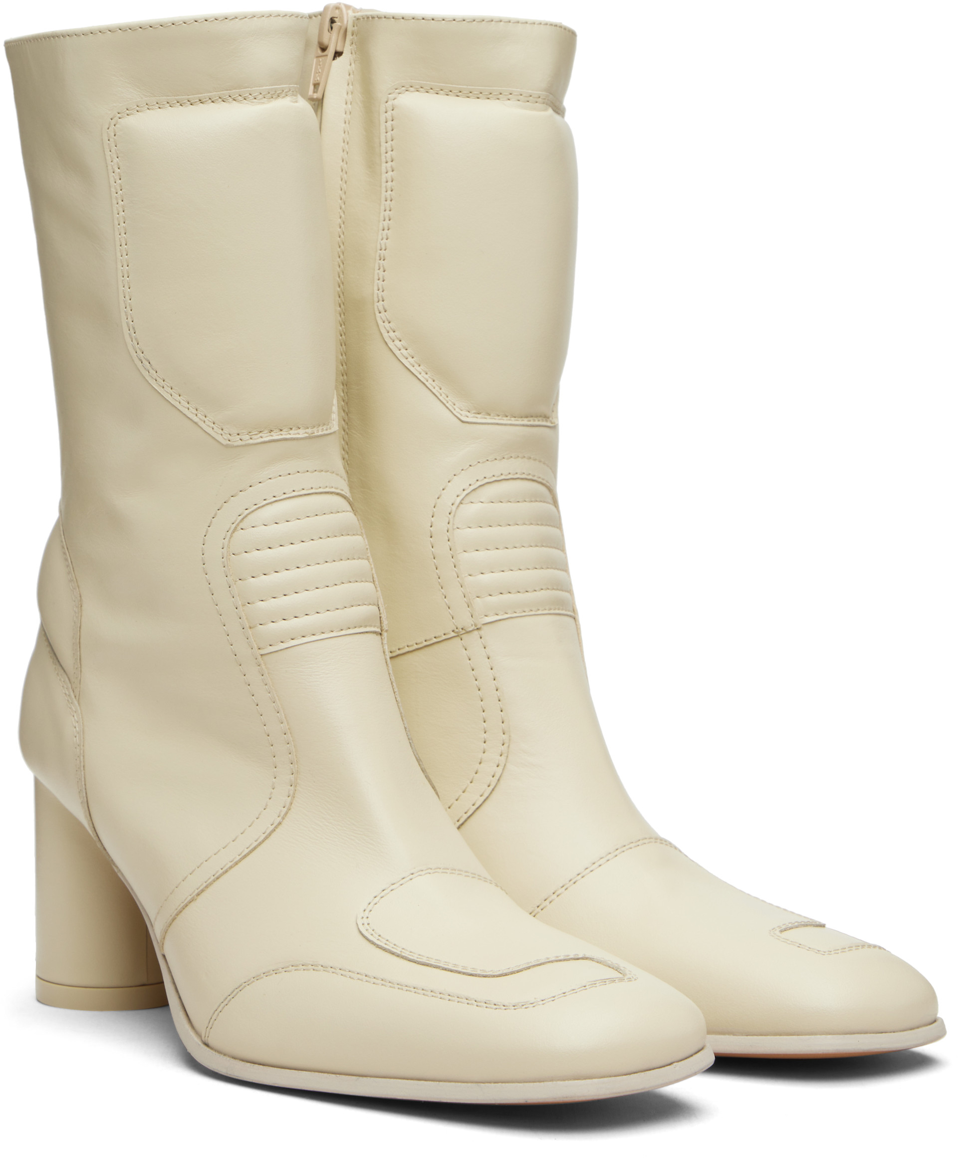 MM6 Maison Margiela: Off-White Biker Ankle Boots | SSENSE