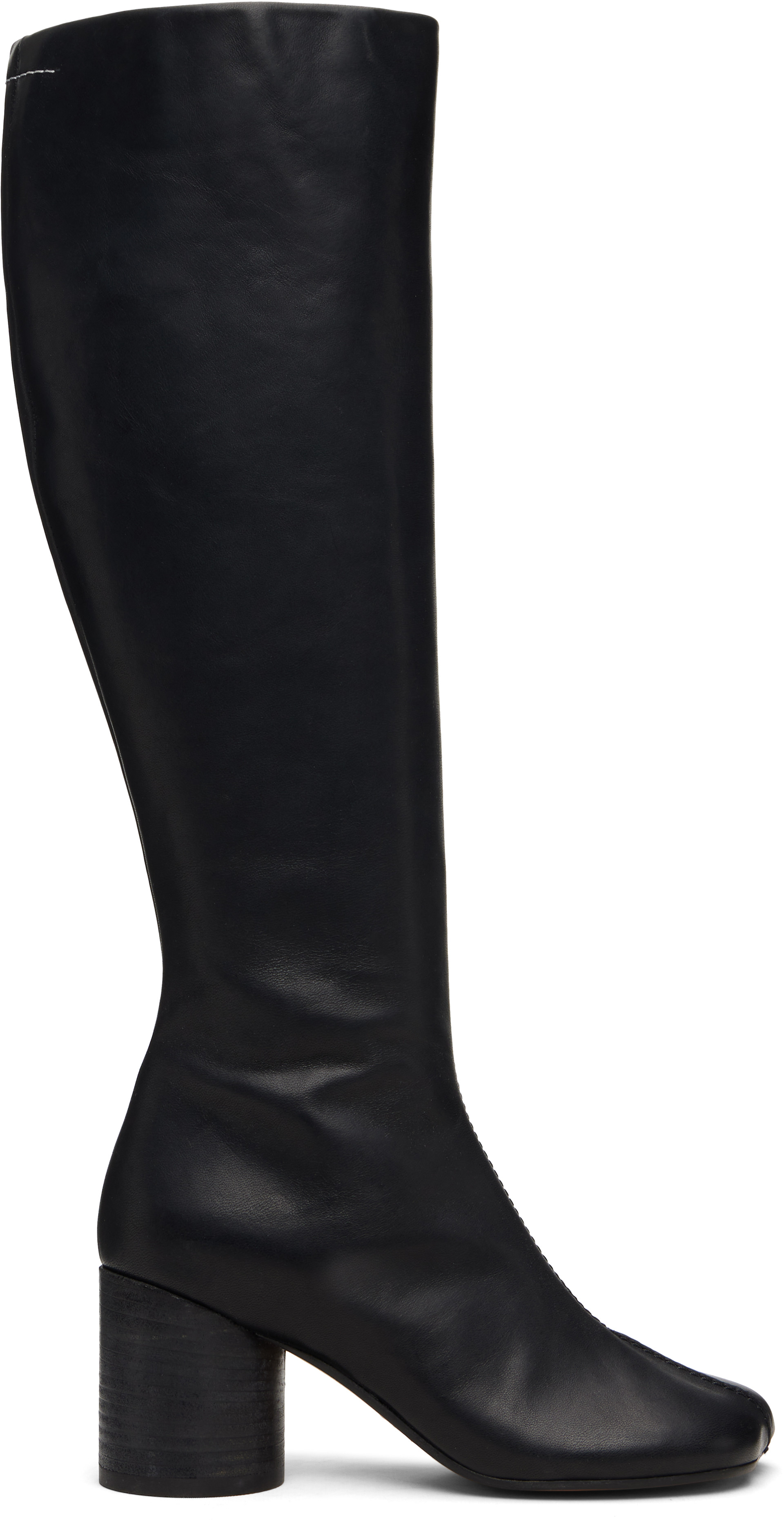 MM6 Maison Margiela: ブラック Anatomic ステッチ レザー ニーハイ