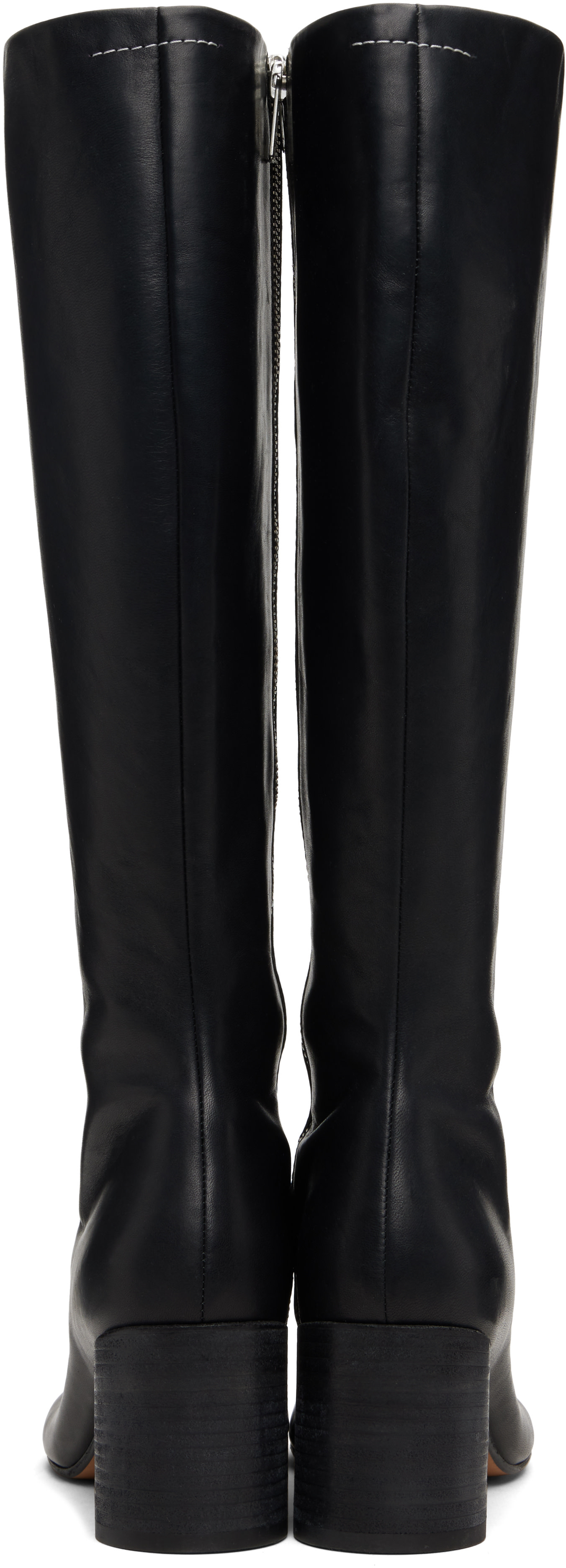 MM6 Maison Margiela: ブラック Anatomic ステッチ レザー ニーハイ
