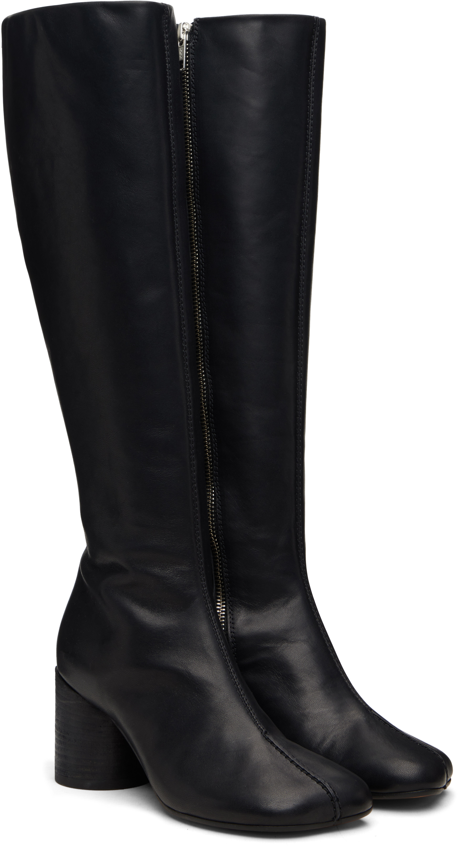 MM6 Maison Margiela: ブラック Anatomic ステッチ レザー ニーハイ
