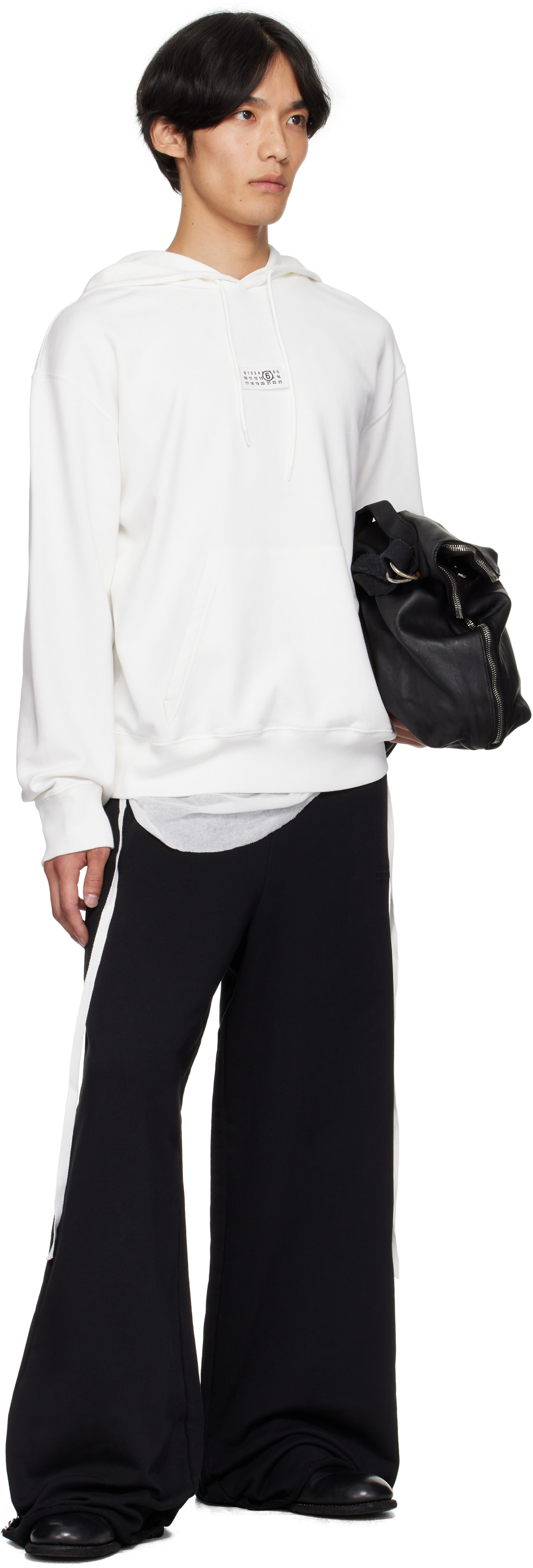 MM6 Maison Margiela: ブラック コットン ワイドレッグ スウェット