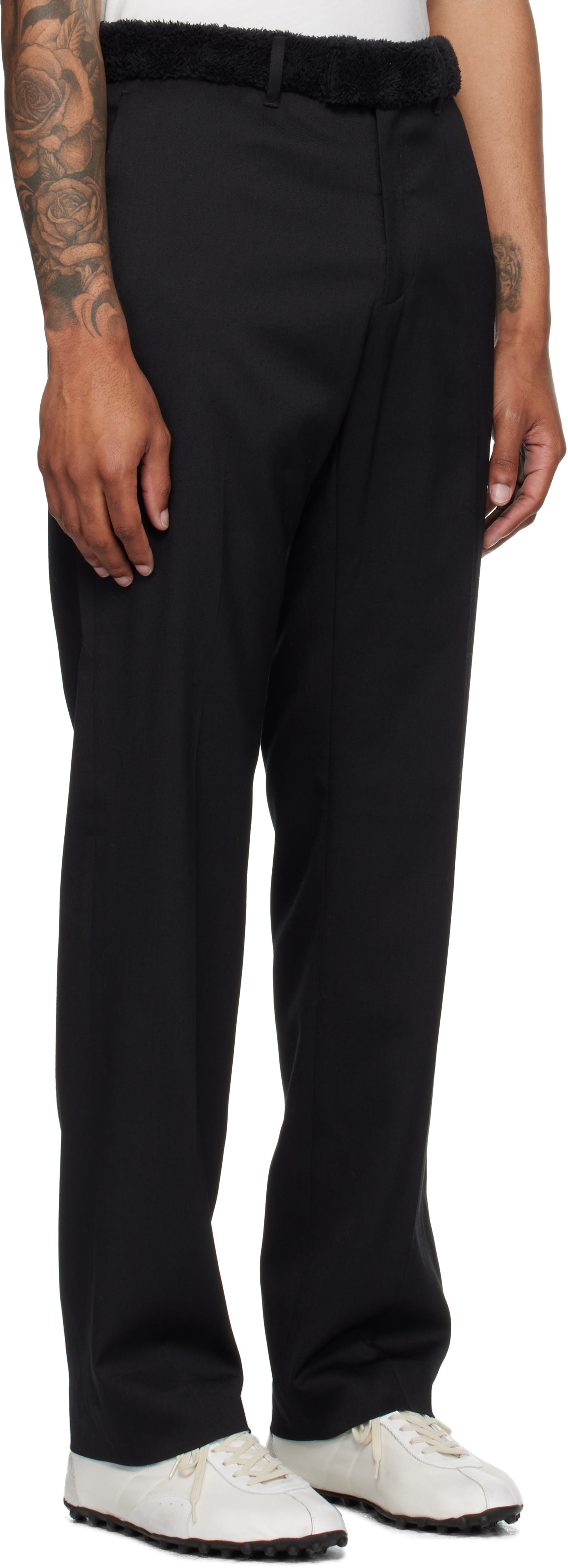 MM6 Maison Margiela: Black Fleece Trim Trousers | SSENSE