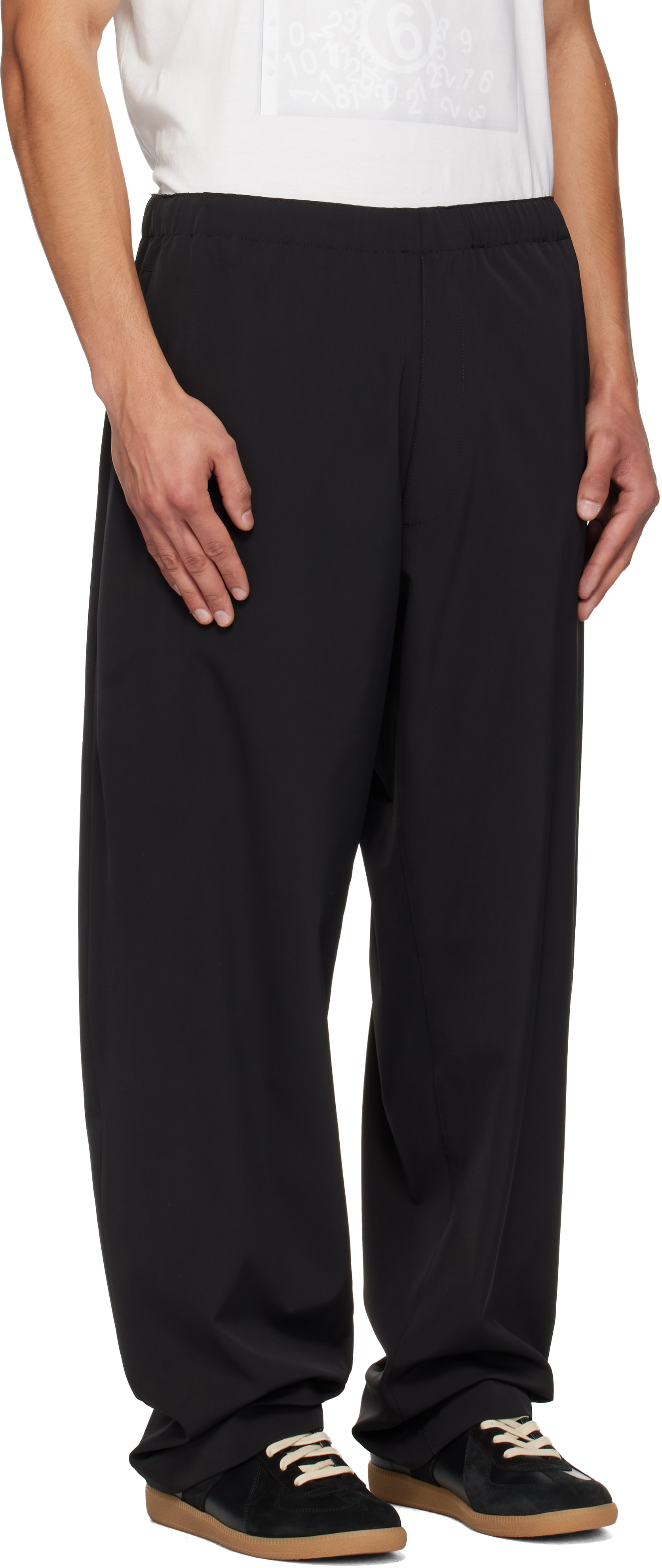 MM6 Maison Margiela: Black Embroidered Logo Trousers | SSENSE