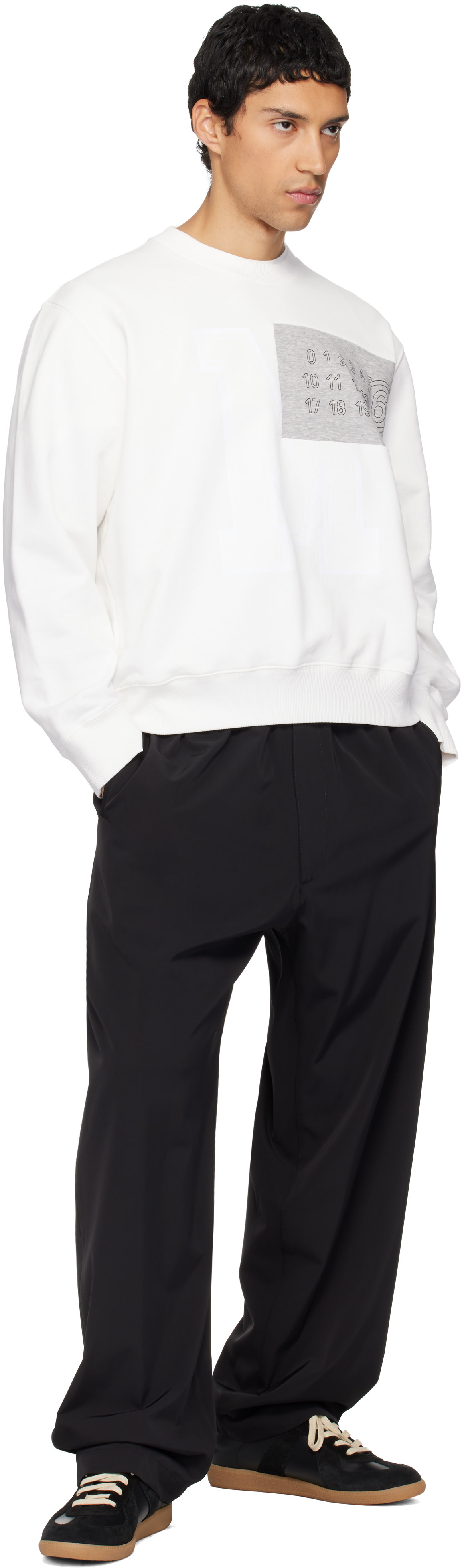 MM6 Maison Margiela: Black Embroidered Logo Trousers | SSENSE Canada