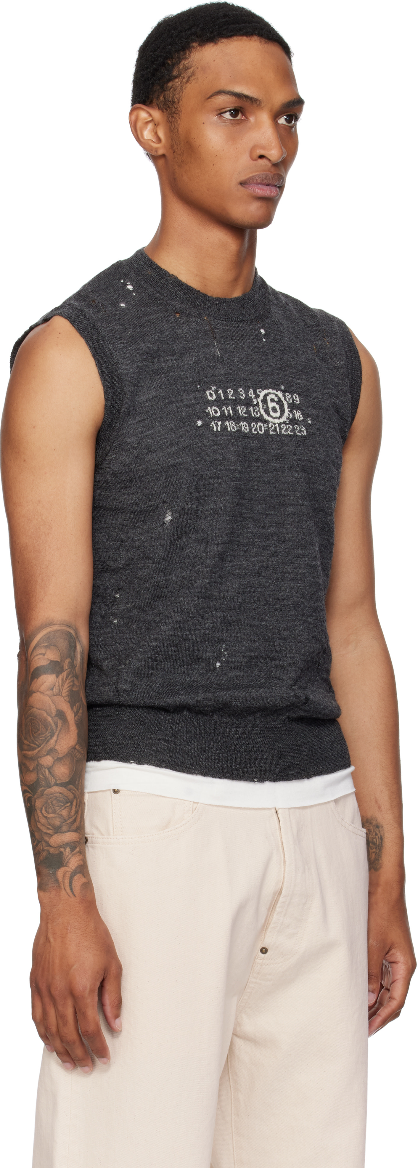MM6 Maison Margiela: Gray Wool Sweater Vest | SSENSE
