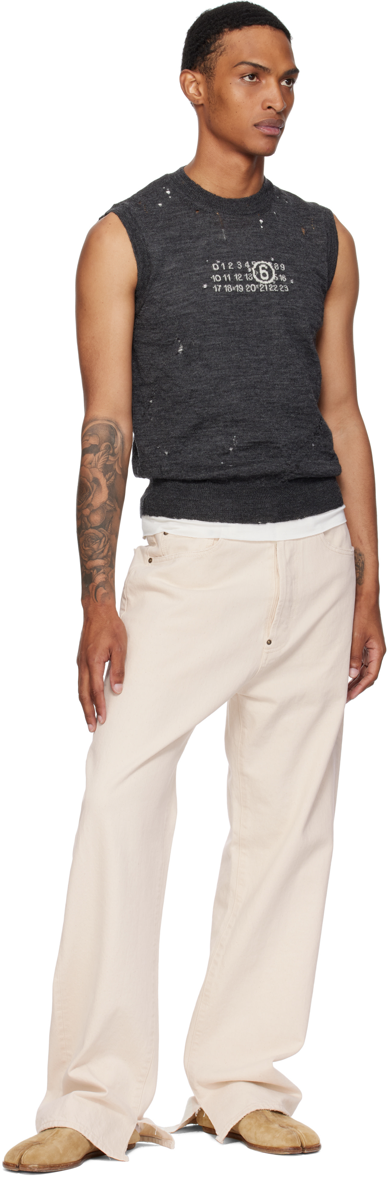 MM6 Maison Margiela: Gray Wool Sweater Vest | SSENSE