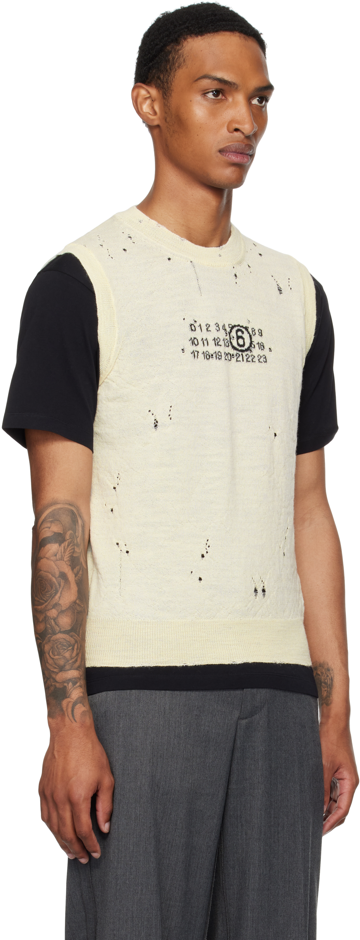 MM6 Maison Margiela: Off-White Numeric Knit Vest | SSENSE