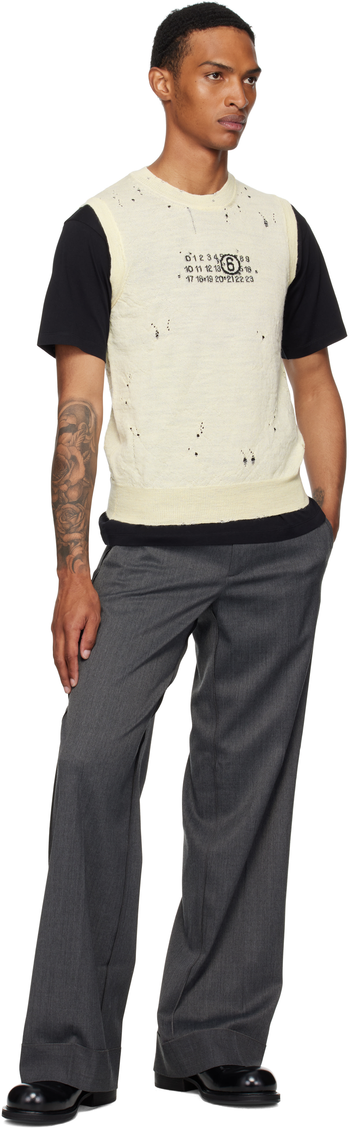 MM6 Maison Margiela: Off-White Numeric Knit Vest | SSENSE