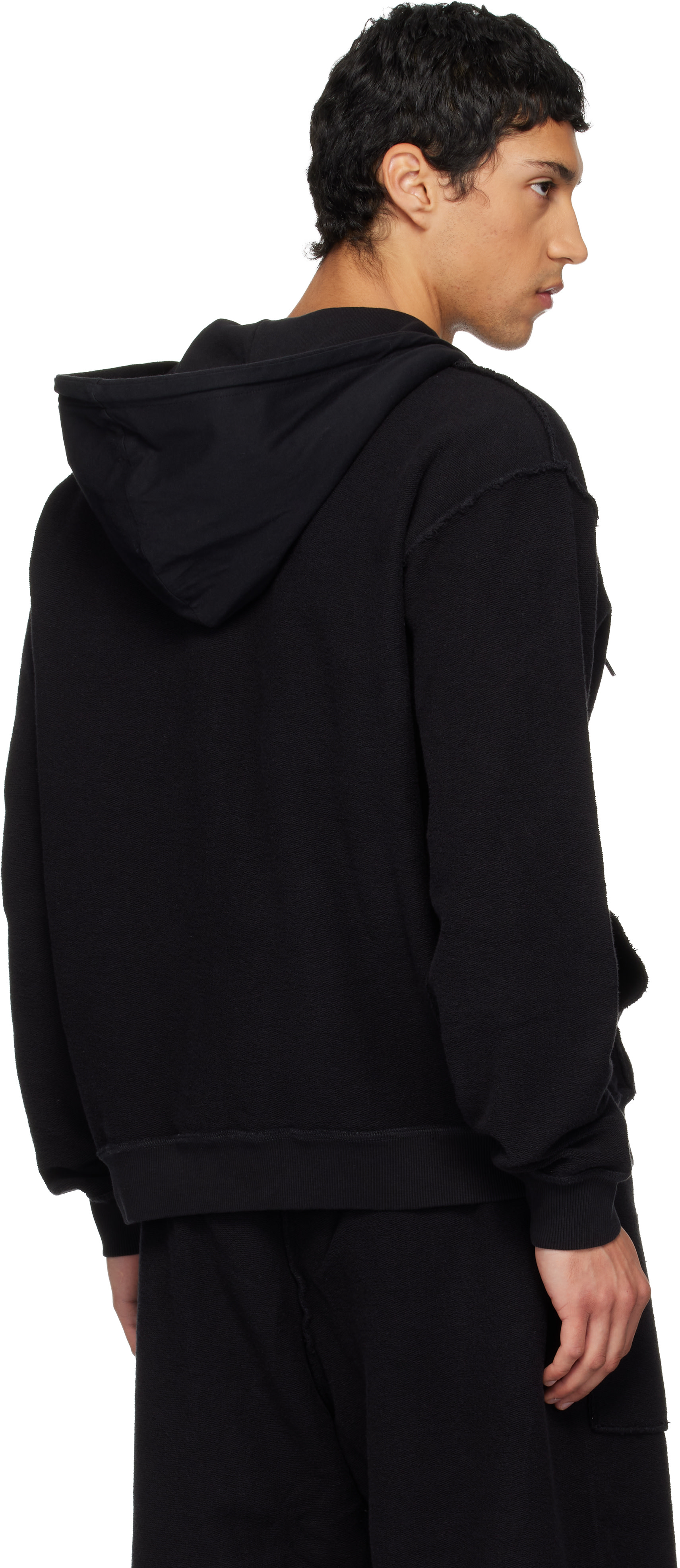 エムエムシックス MM6　　インサイドアウトプルオーバーパーカー MM6 Maison Margiela: Black Inside-Out Hoodie | SSENSE