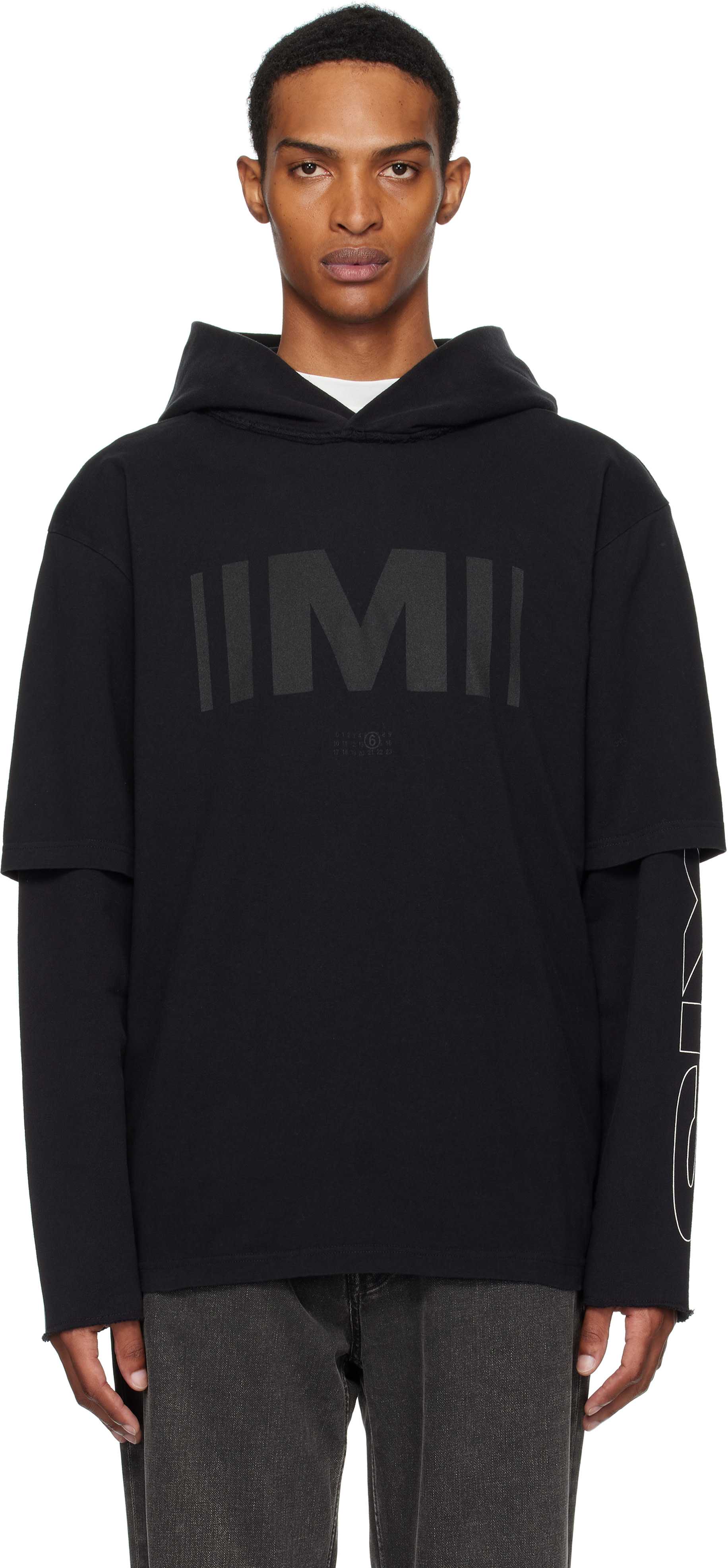 MM6 Maison Margiela: Black Printed Hoodie | SSENSE Puerto Rico