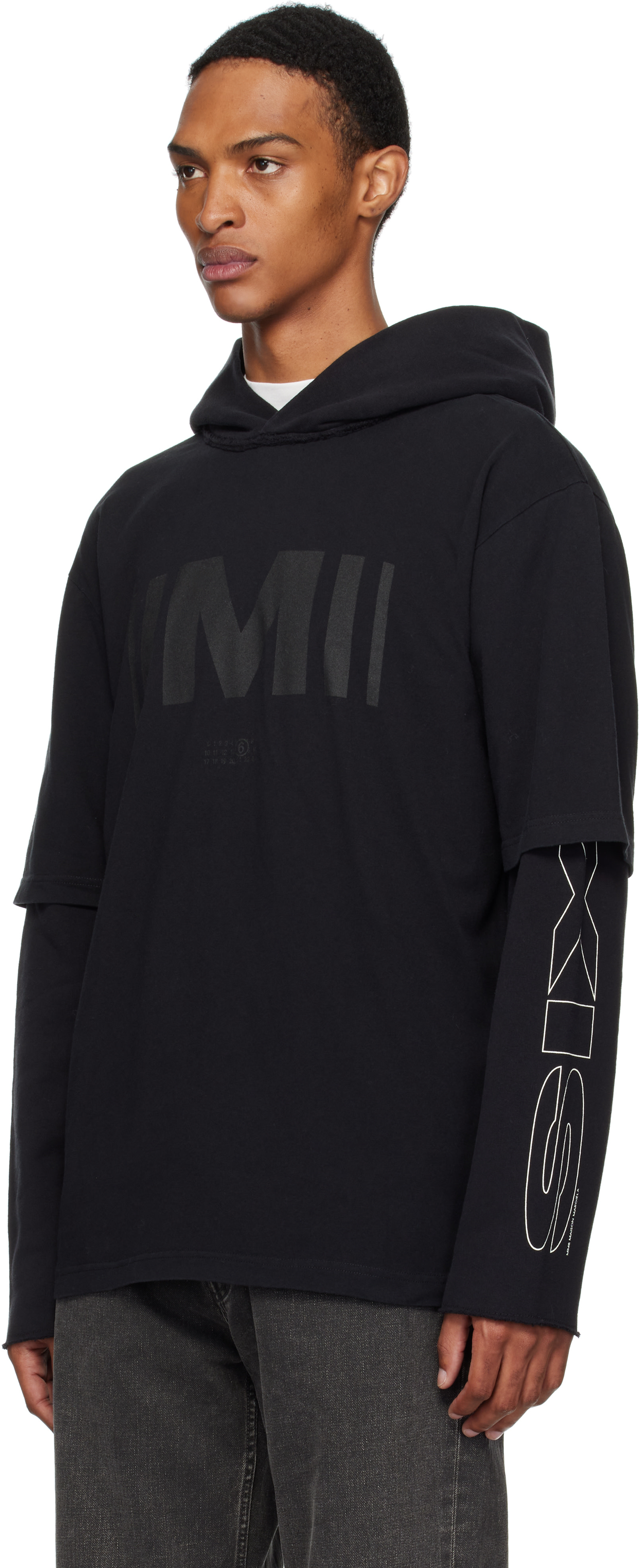 MM6 Maison Margiela: Black Printed Hoodie | SSENSE