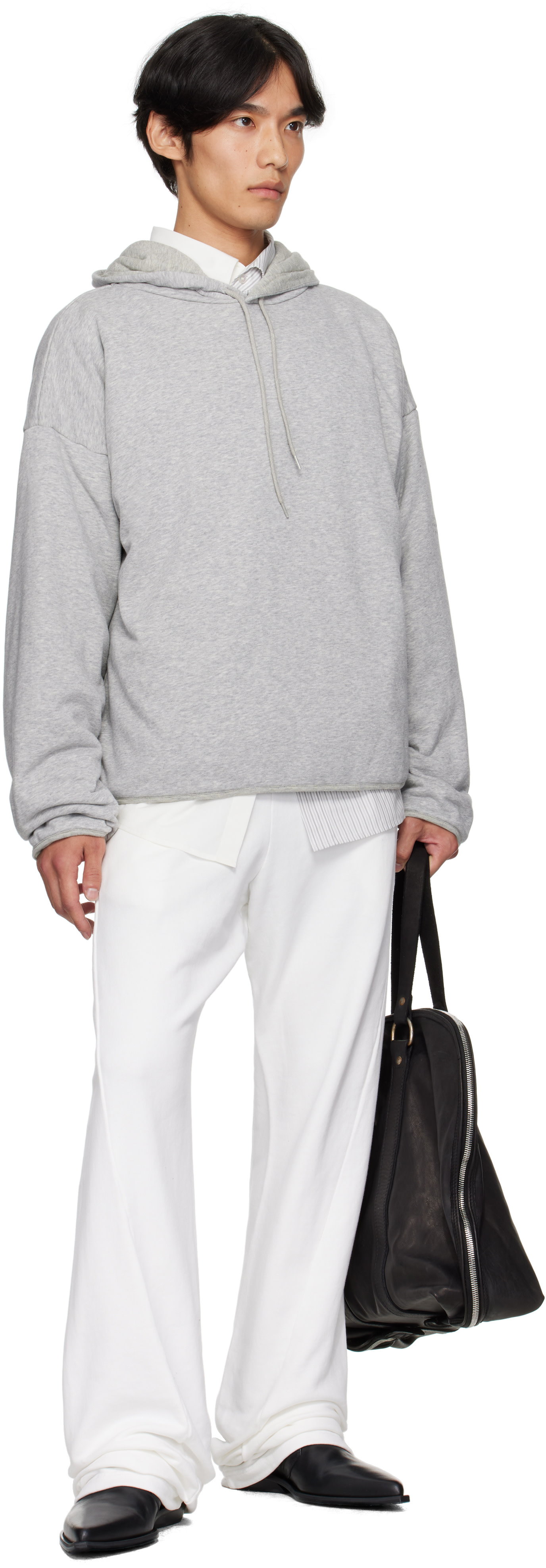 MM6 Maison Margiela: Gray Drawstring Hoodie | SSENSE