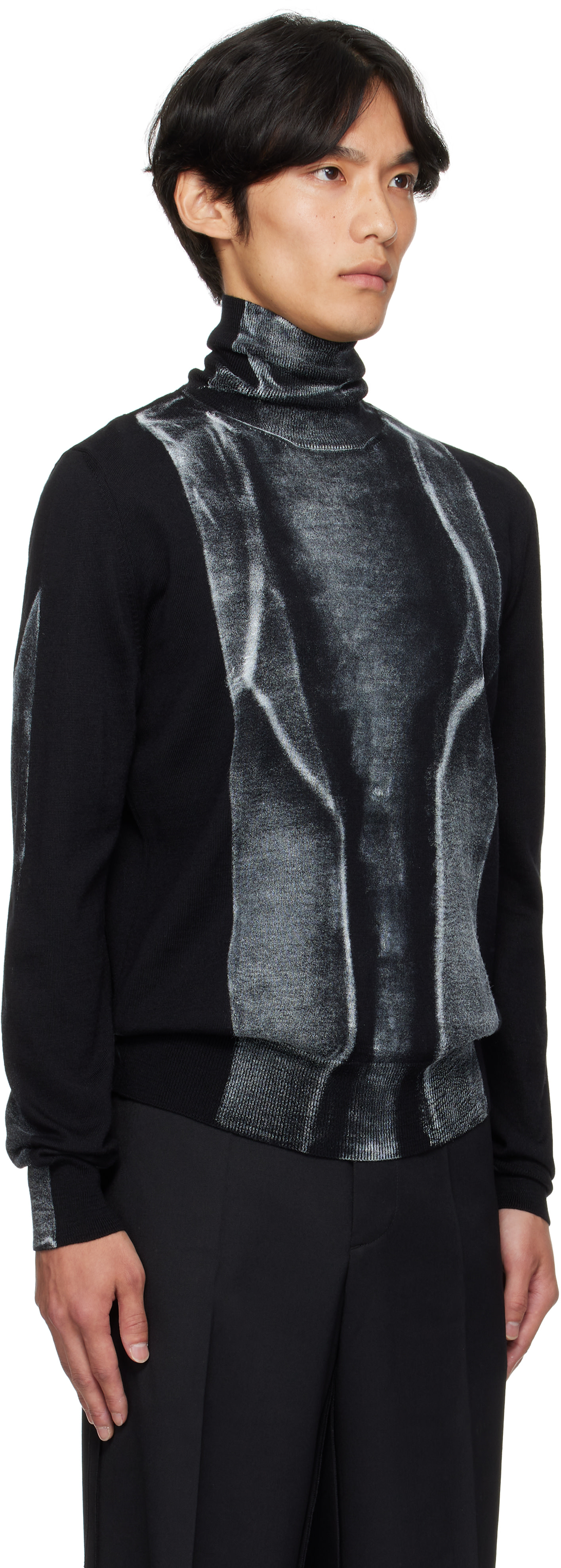 MM6 Maison Margiela: Black Folded Printed 14 Gauge Sweater | SSENSE