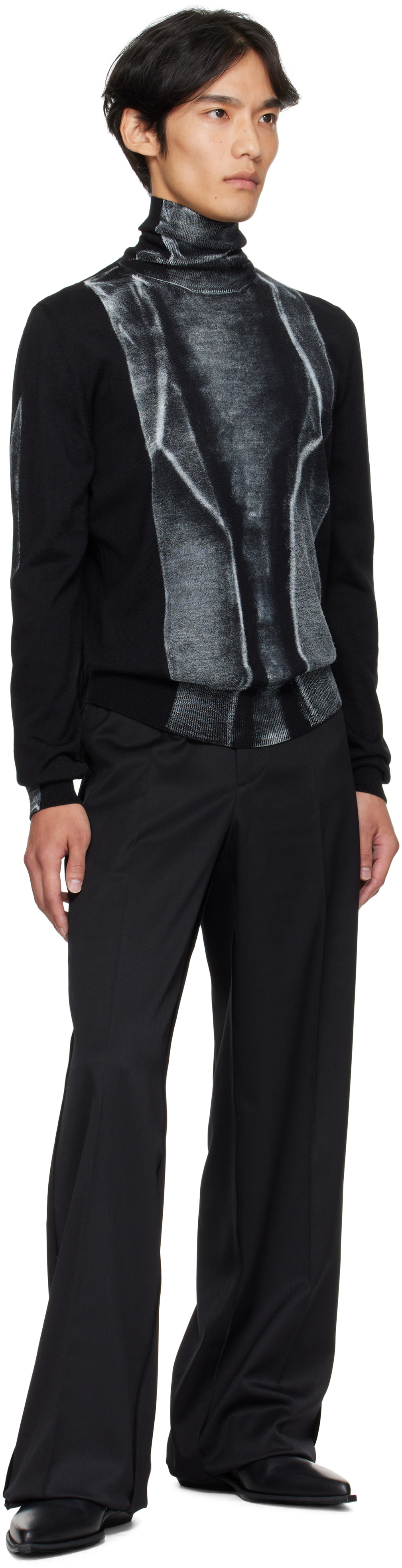 MM6 Maison Margiela: Black Folded Printed 14 Gauge Sweater | SSENSE