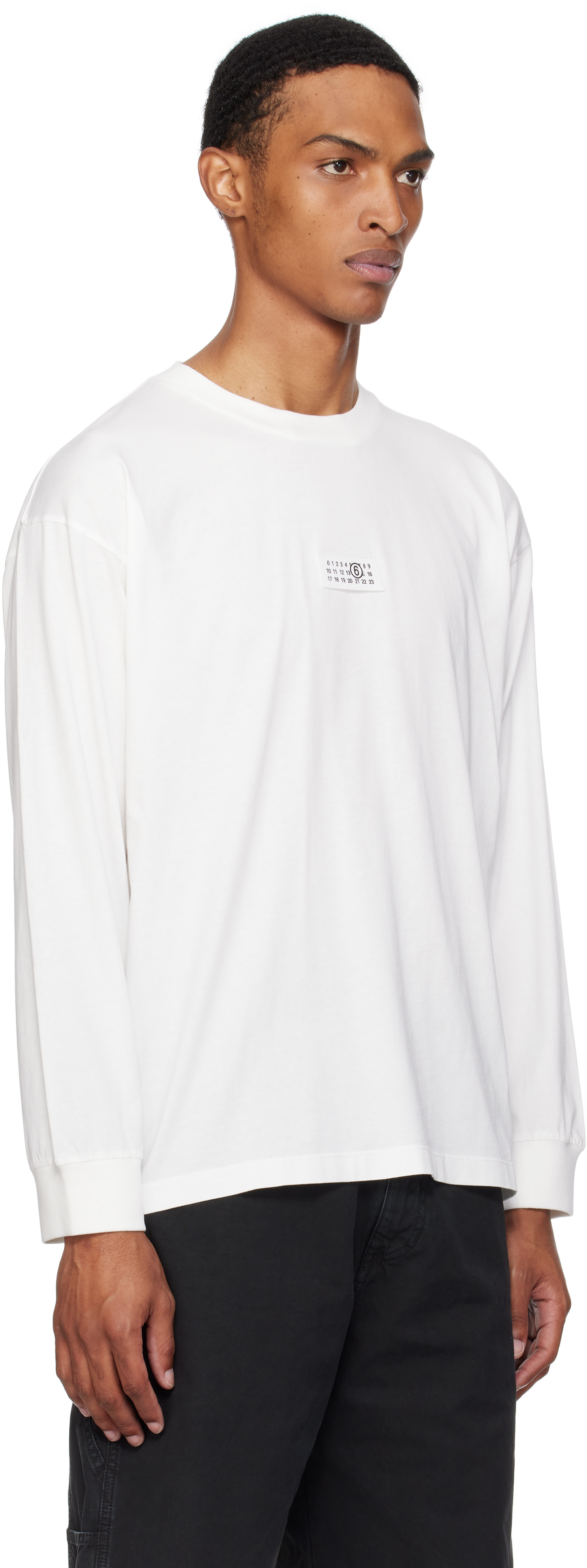 MM6 Maison Margiela: White Long-Sleeved Numeric Signature T-shirt 