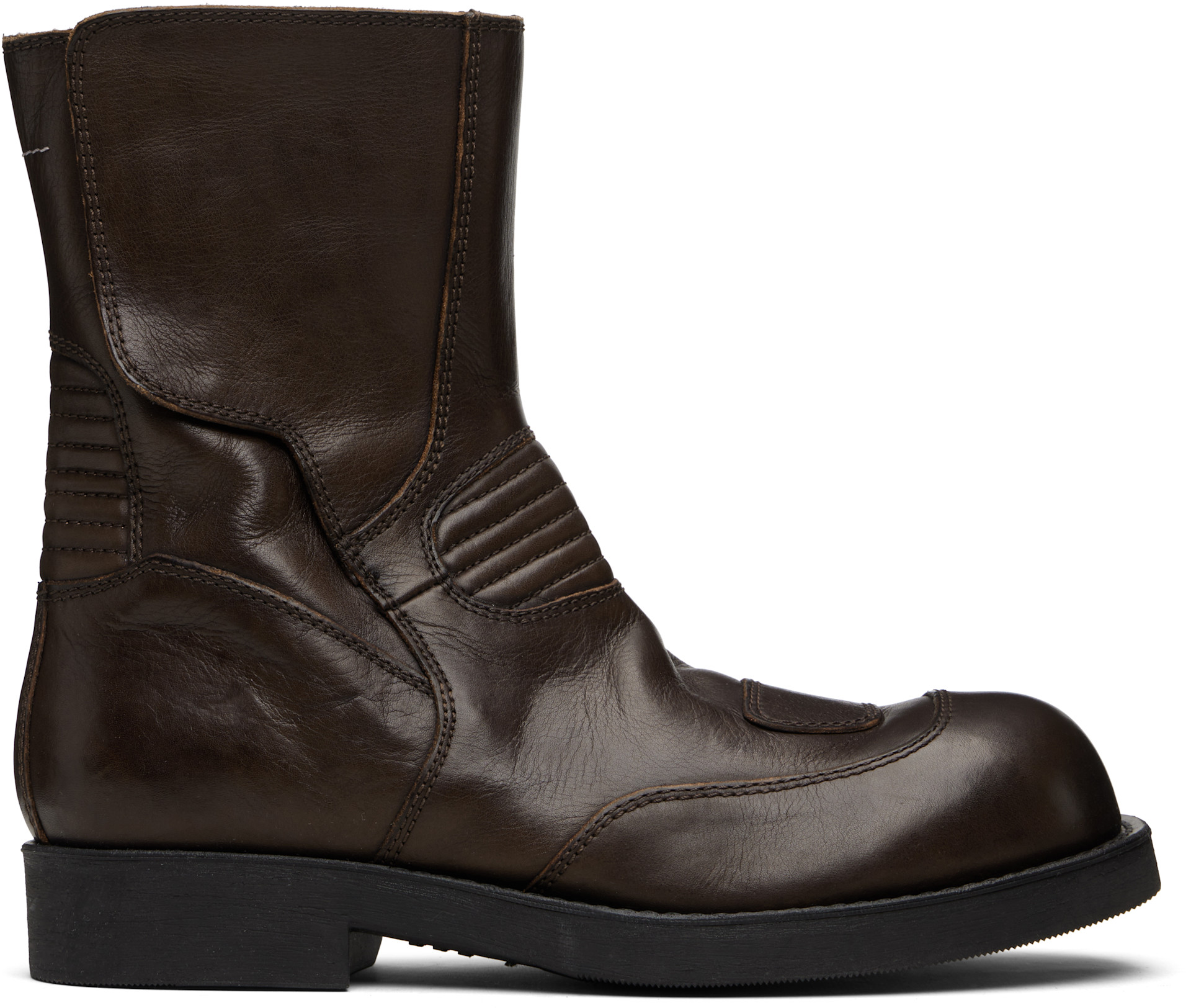 MM6 Maison Margiela: Brown Biker Boots | SSENSE Germany