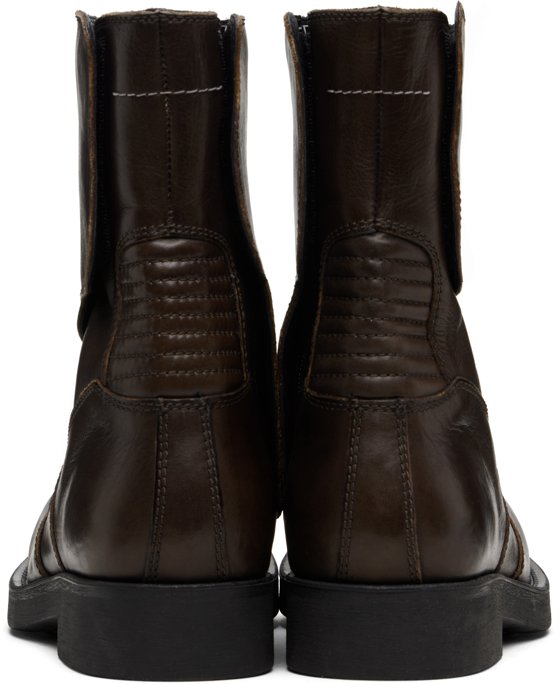 MM6 Maison Margiela: Brown Biker Boots | SSENSE Germany