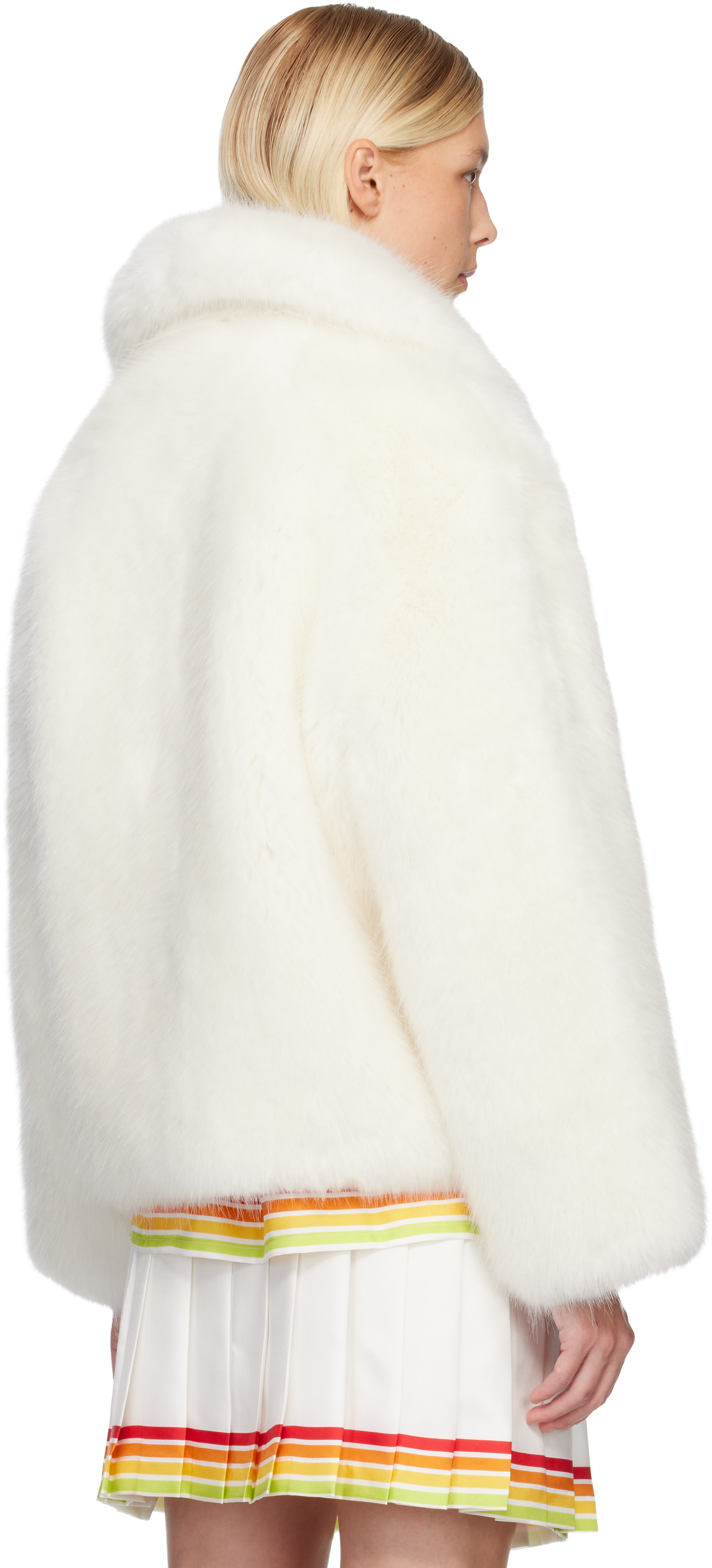 Casablanca: White Zip Faux-Fur Jacket | SSENSE