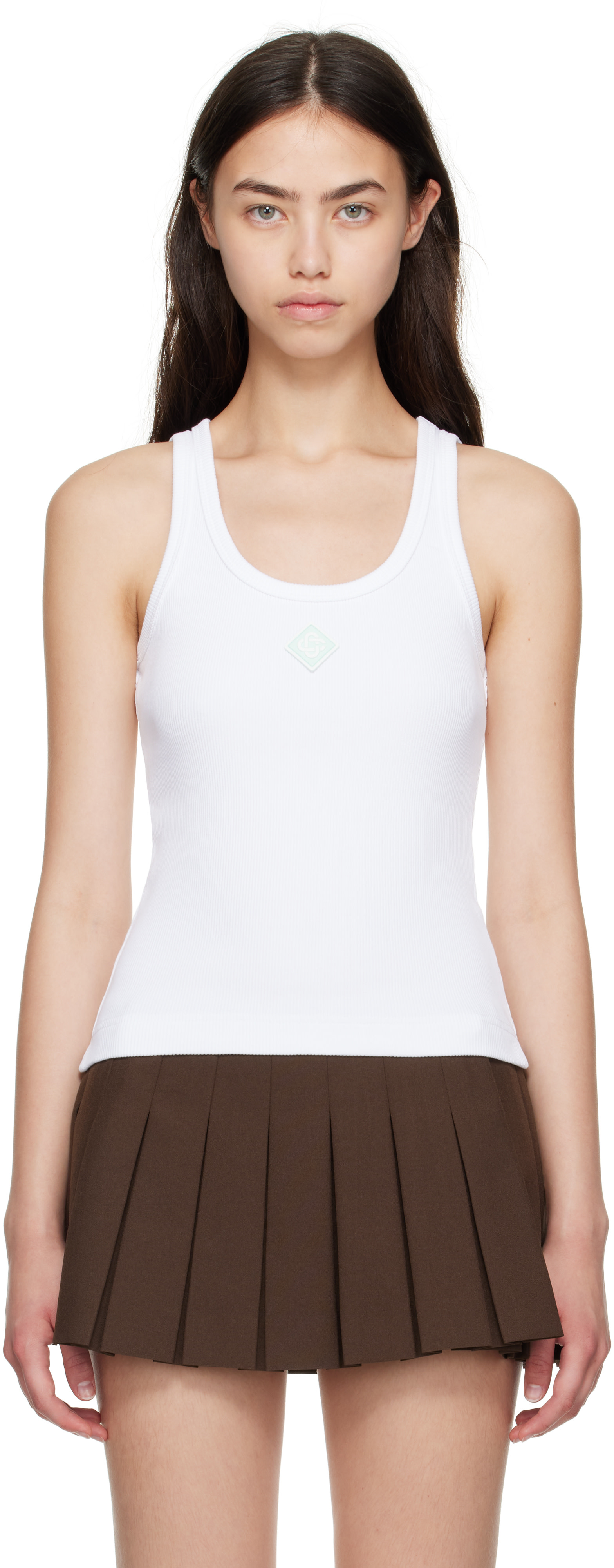 Casablanca: White Ribbed Jersey Tank Top | SSENSE Canada Casablanca: White Ribbed Jersey Tank Top | SSENSE Canada