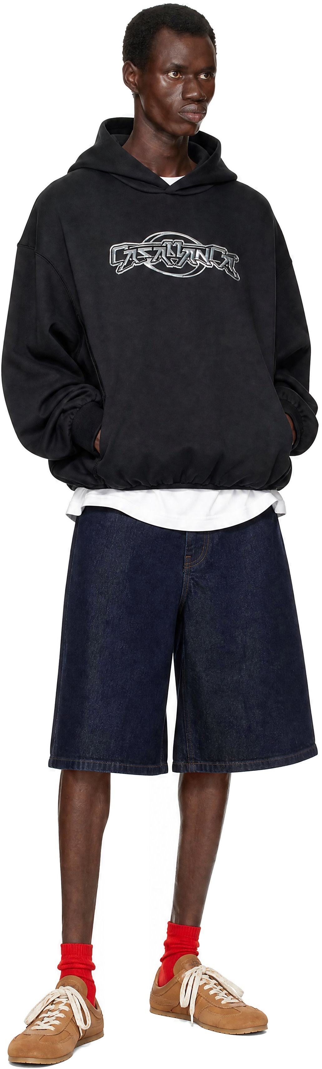 Casablanca: Black Oversized Panelled Hoodie | SSENSE United Kingdom