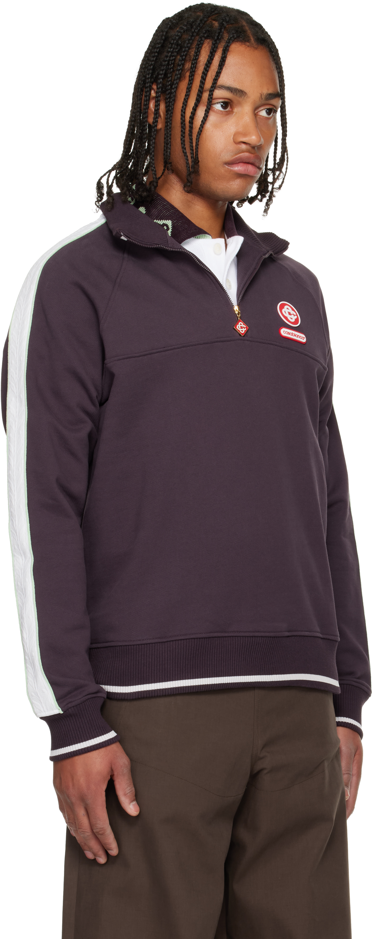 Casablanca: Burgundy Quarter Zip Laurel Sweatshirt | SSENSE