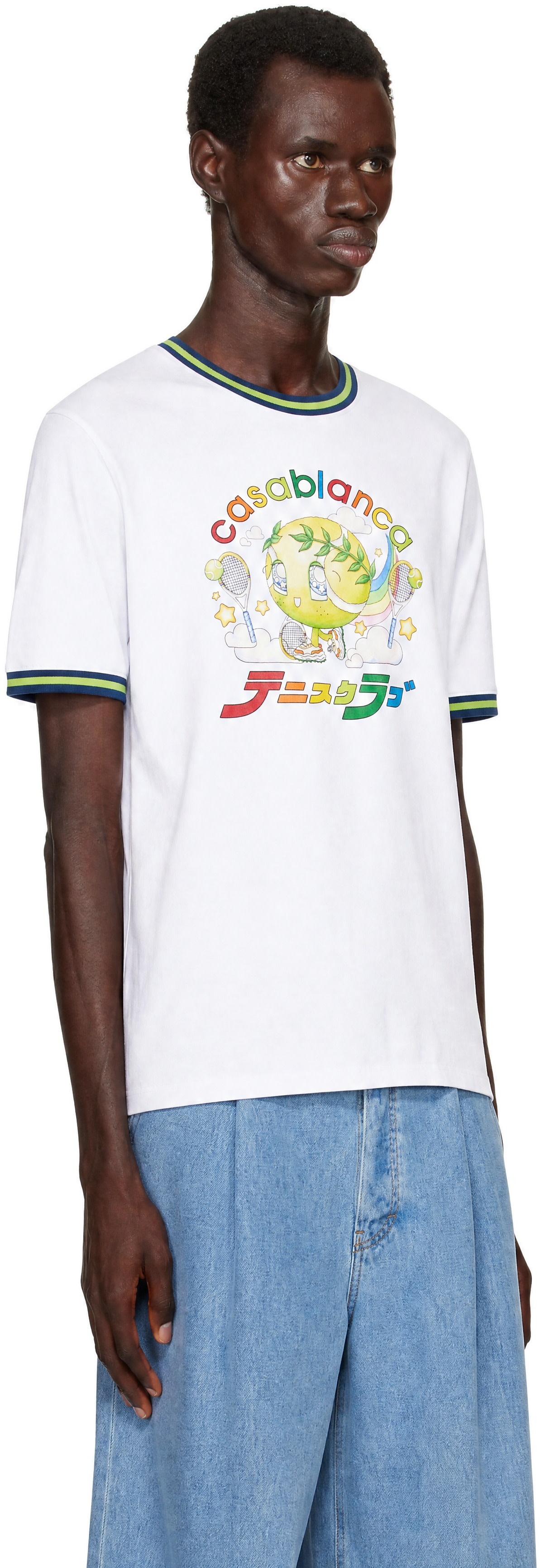 Casablanca: White Contrast Ringer Kawaii Tennis Ball T-shirt | SSENSE Casablanca: White Contrast Ringer Kawaii Tennis Ball T-shirt | SSENSE
