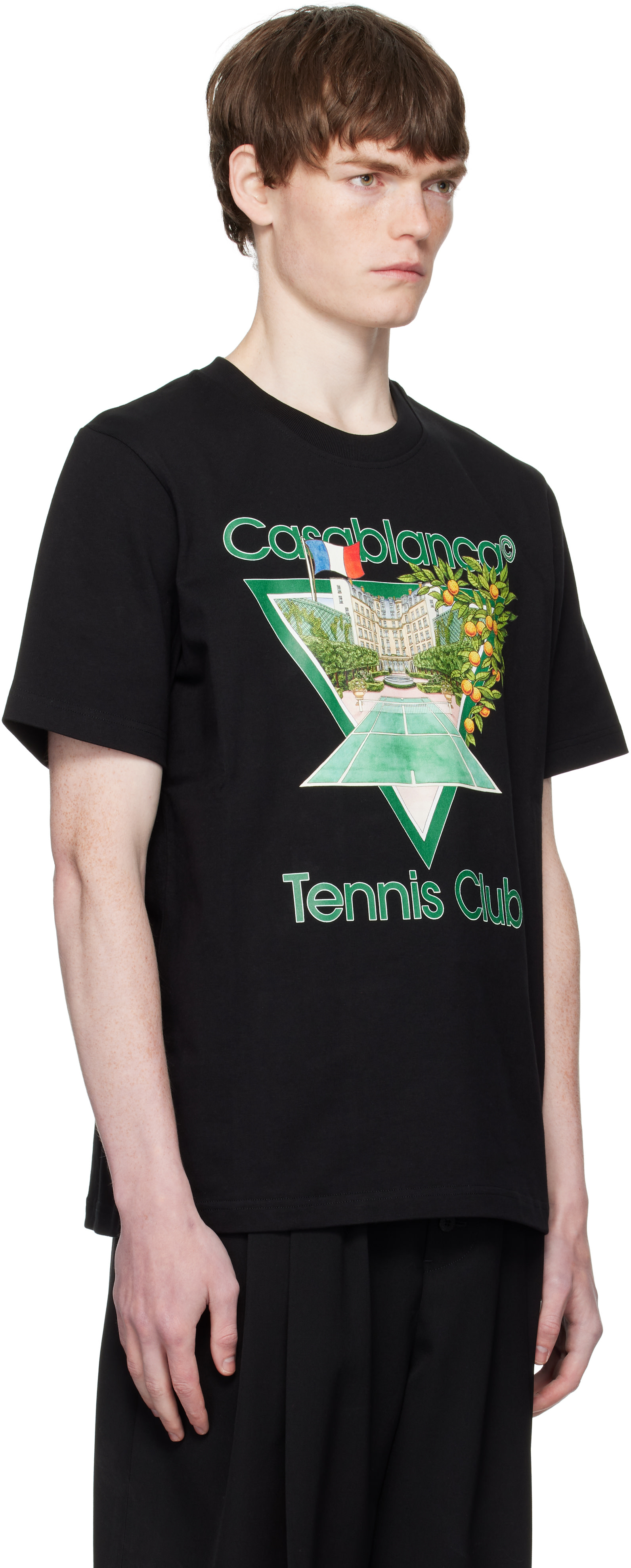 Casablanca: ブラック 'Tennis Club' Icon 半袖Tシャツ | SSENSE 日本