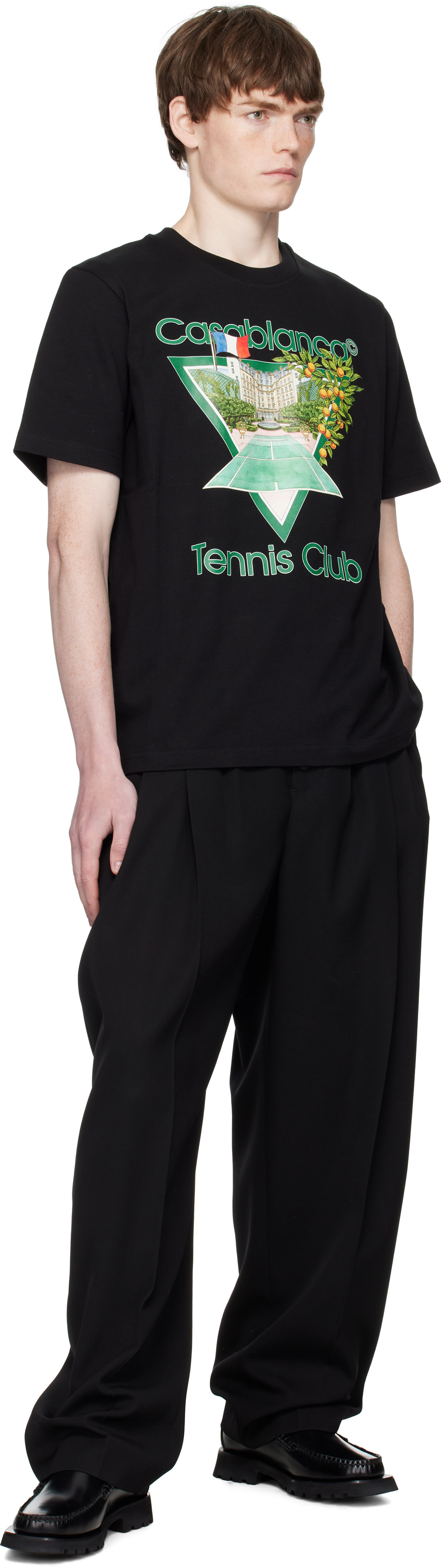 Casablanca: ブラック 'Tennis Club' Icon 半袖Tシャツ | SSENSE 日本