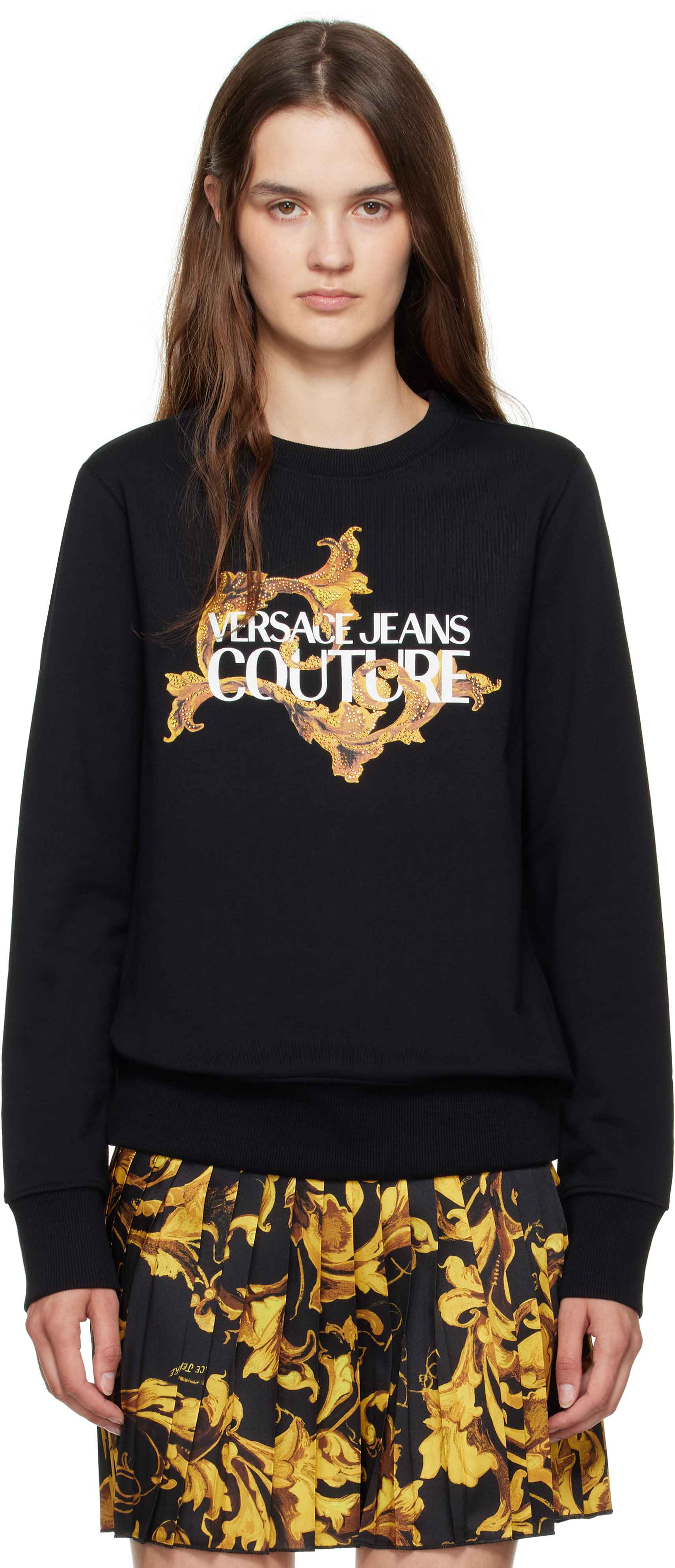 Versace Jeans Couture - Pull molletonné noir à logo sérigraphié