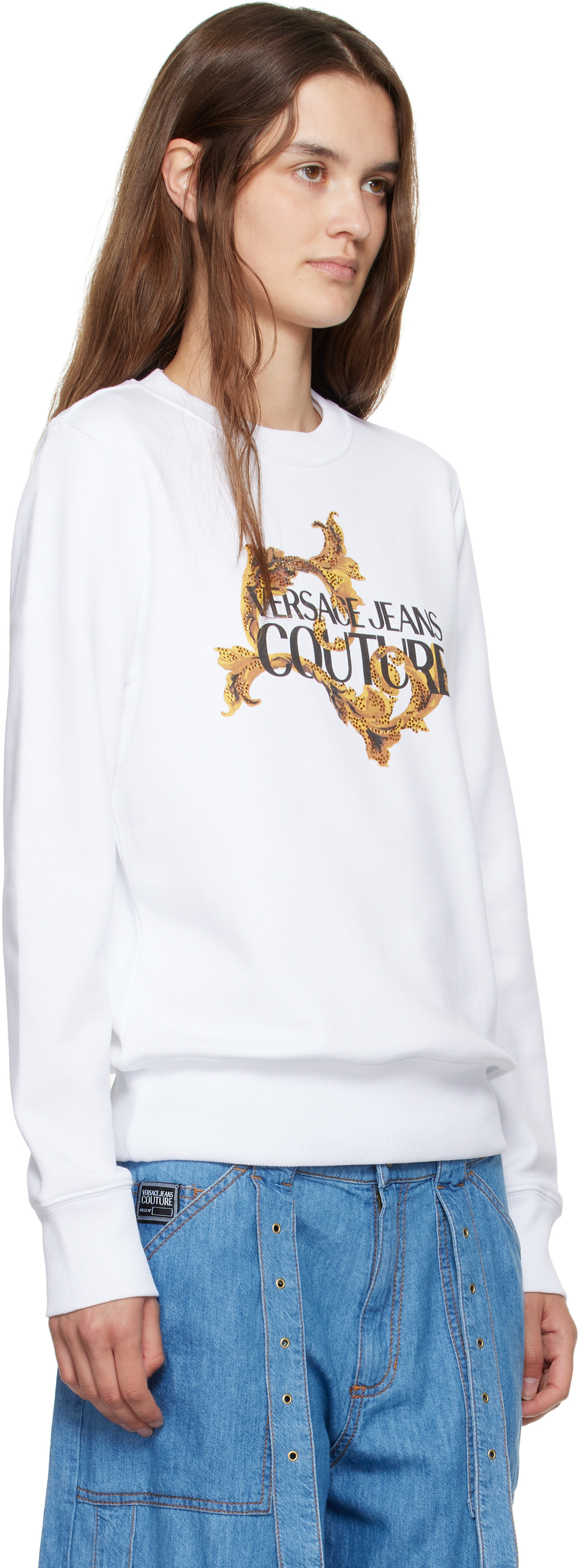 Versace Jeans Couture - Pull molletonné blanc à logo sérigraphié