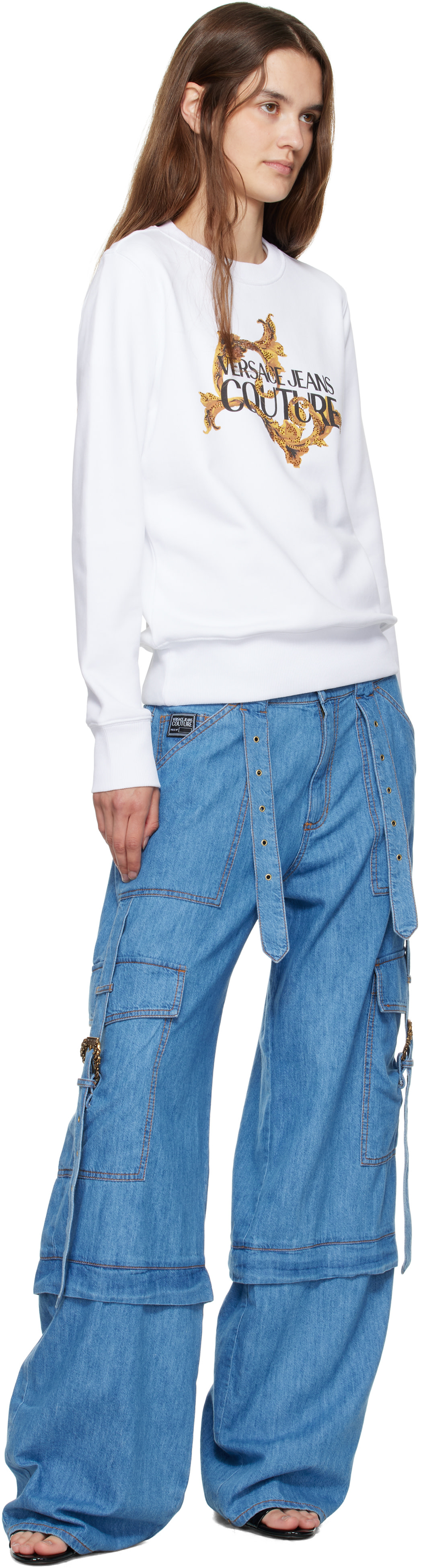 Versace Jeans Couture - Pull molletonné blanc à logo sérigraphié