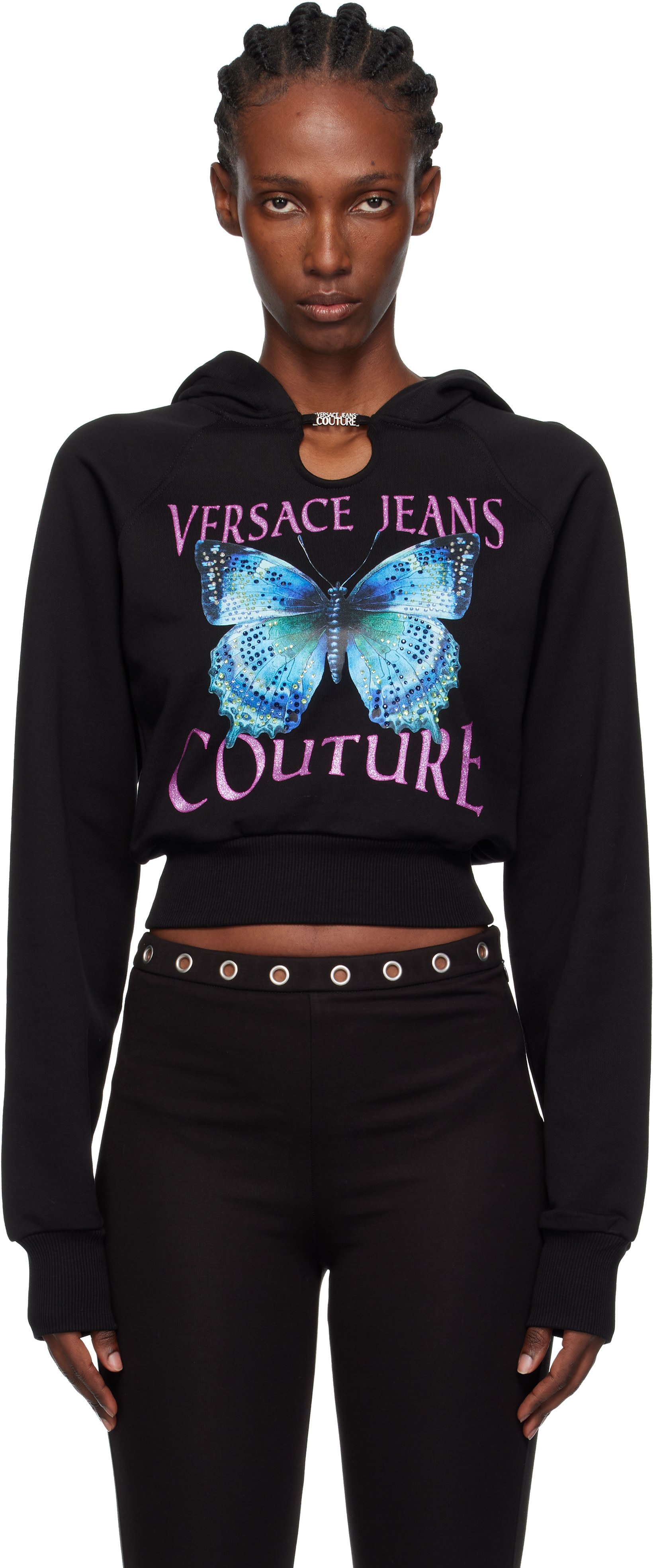 Versace Jeans Couture - Pull à capuche noir à logo
