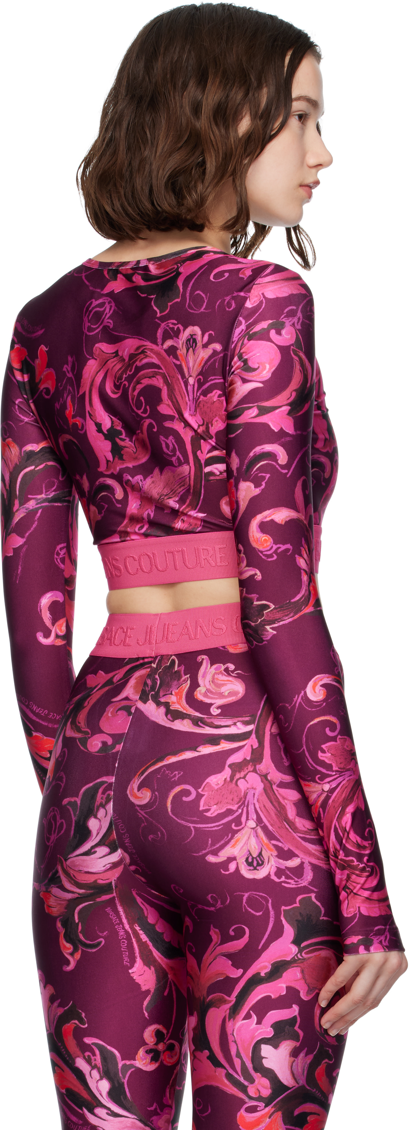 Versace Jeans Couture: Pink & Purple Lycra Barocco T-shirt | SSENSE