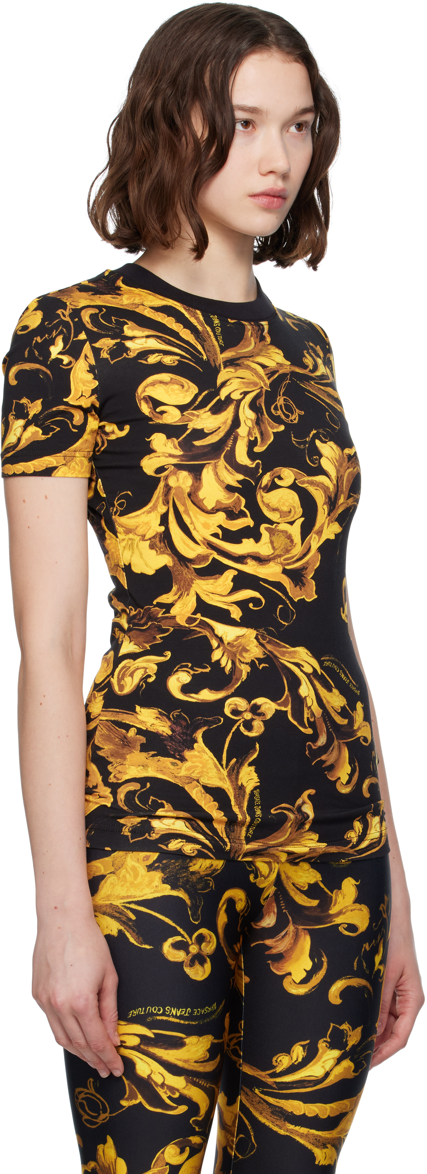 Versace Jeans Couture: Black & Gold Logo Barocco Jersey T-shirt | SSENSE  Japan