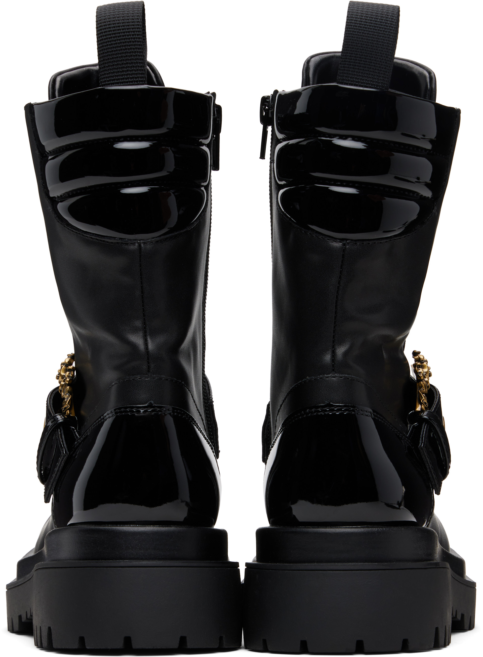 Versace Jeans Couture: ブラック ピンバックル ブーツ | SSENSE 日本