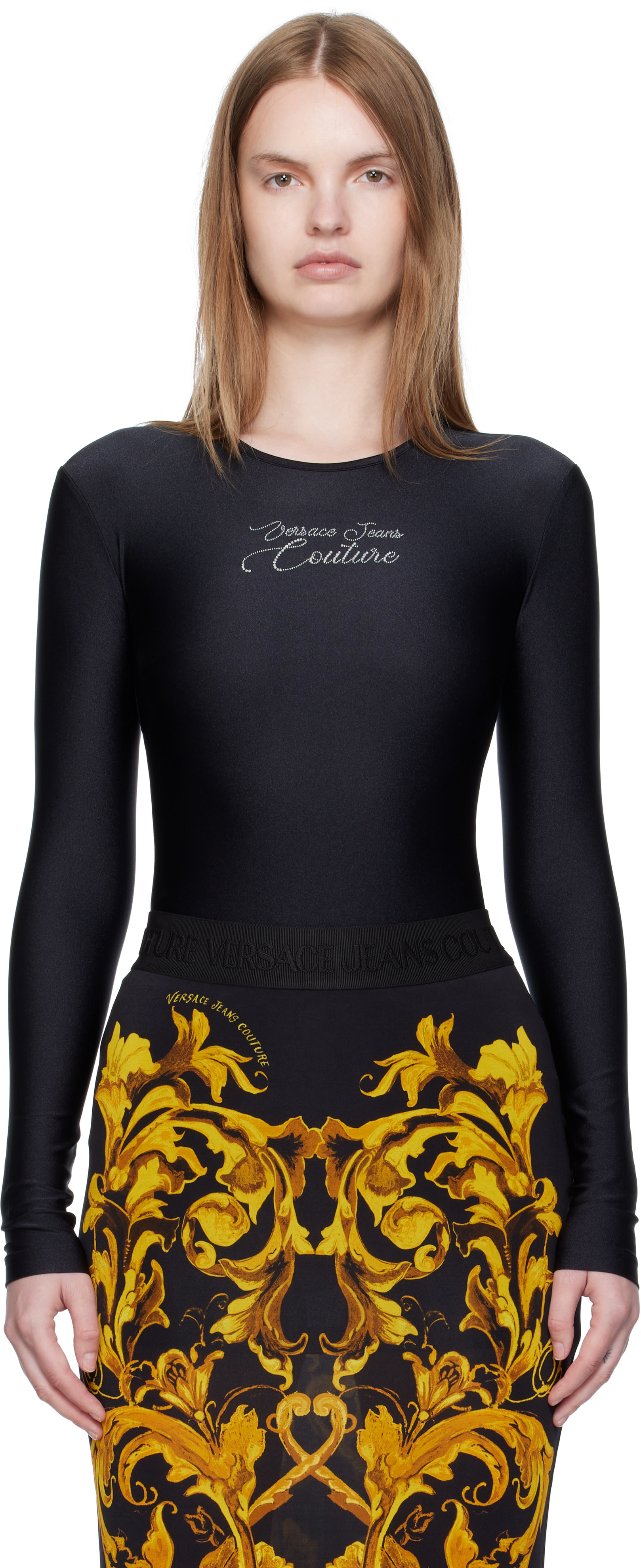 Versace Jeans Couture: Black Logo Bodysuit | SSENSE