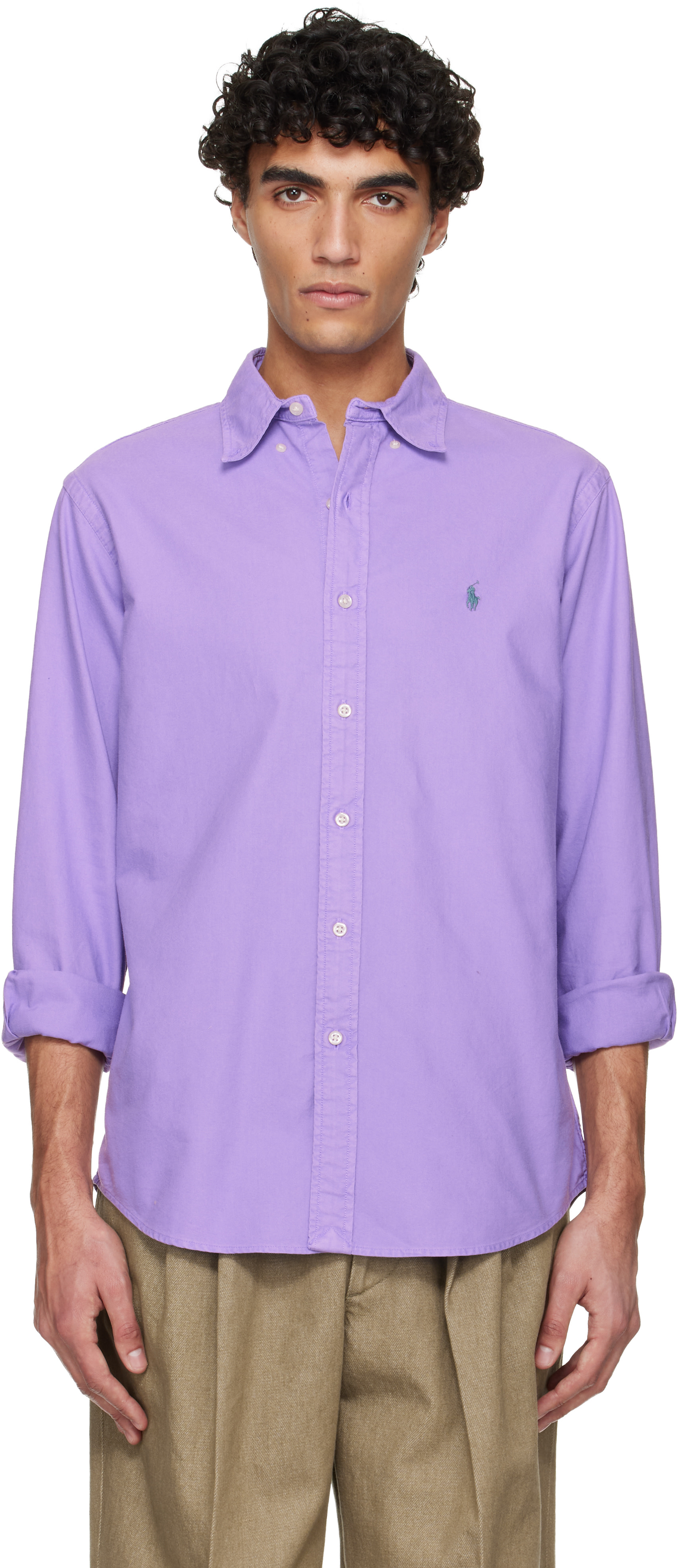 Polo Ralph Lauren: Purple Garment-Dyed Oxford Shirt | SSENSE