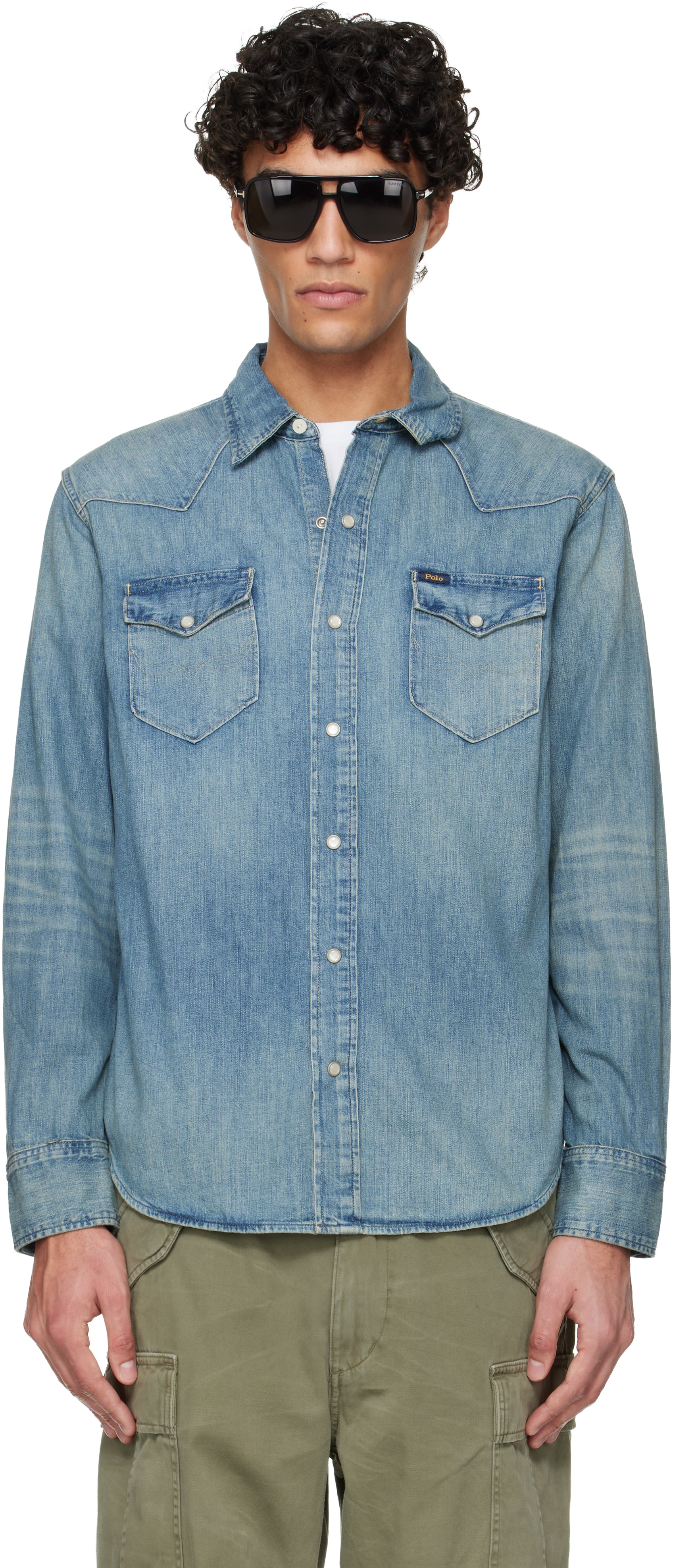 Polo Ralph Lauren: Blue Slub Denim Western Shirt | SSENSE
