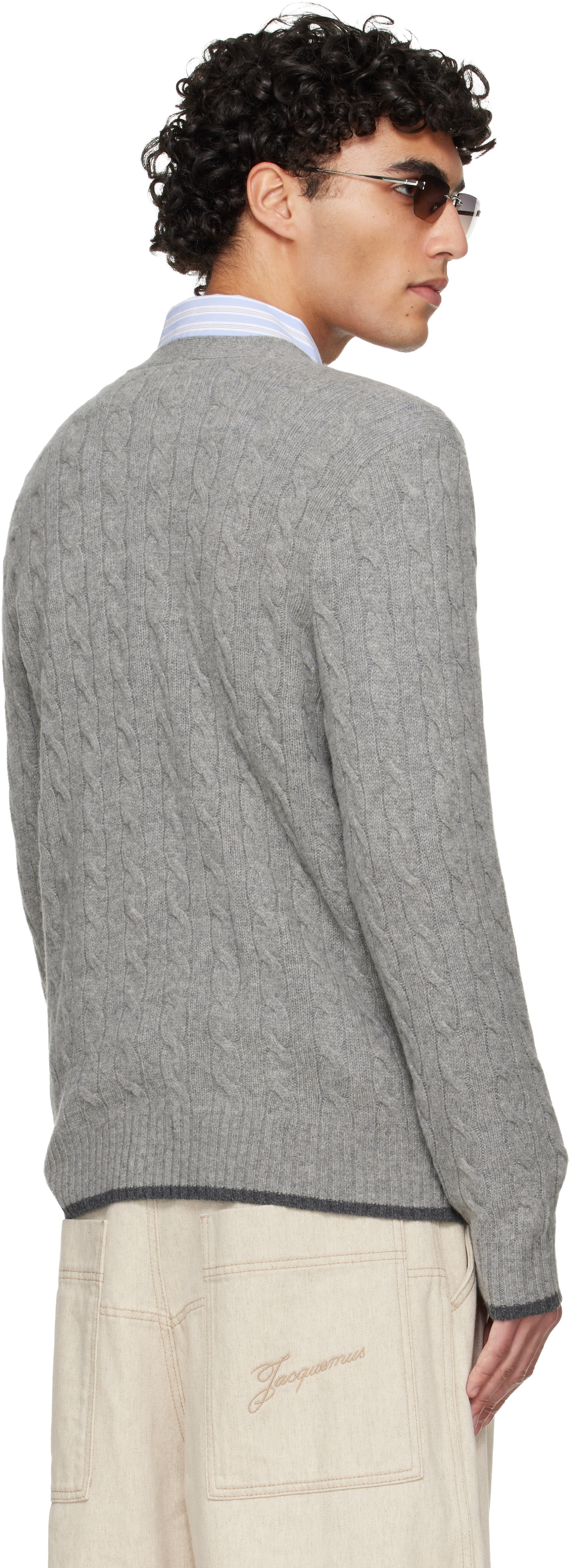 Polo Ralph Lauren: Gray Cable-Knit Wool-Cashmere Cardigan | SSENSE