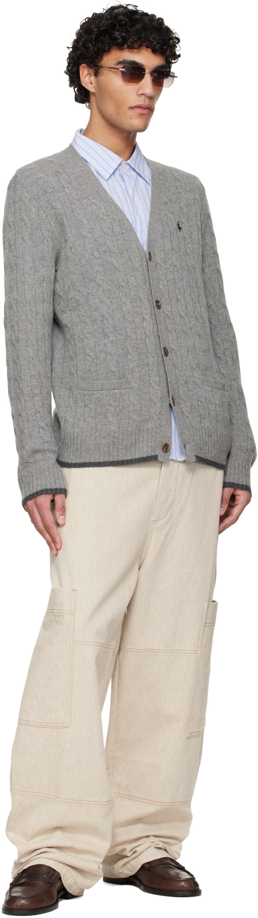 Polo Ralph Lauren: Gray Cable-Knit Wool-Cashmere Cardigan | SSENSE