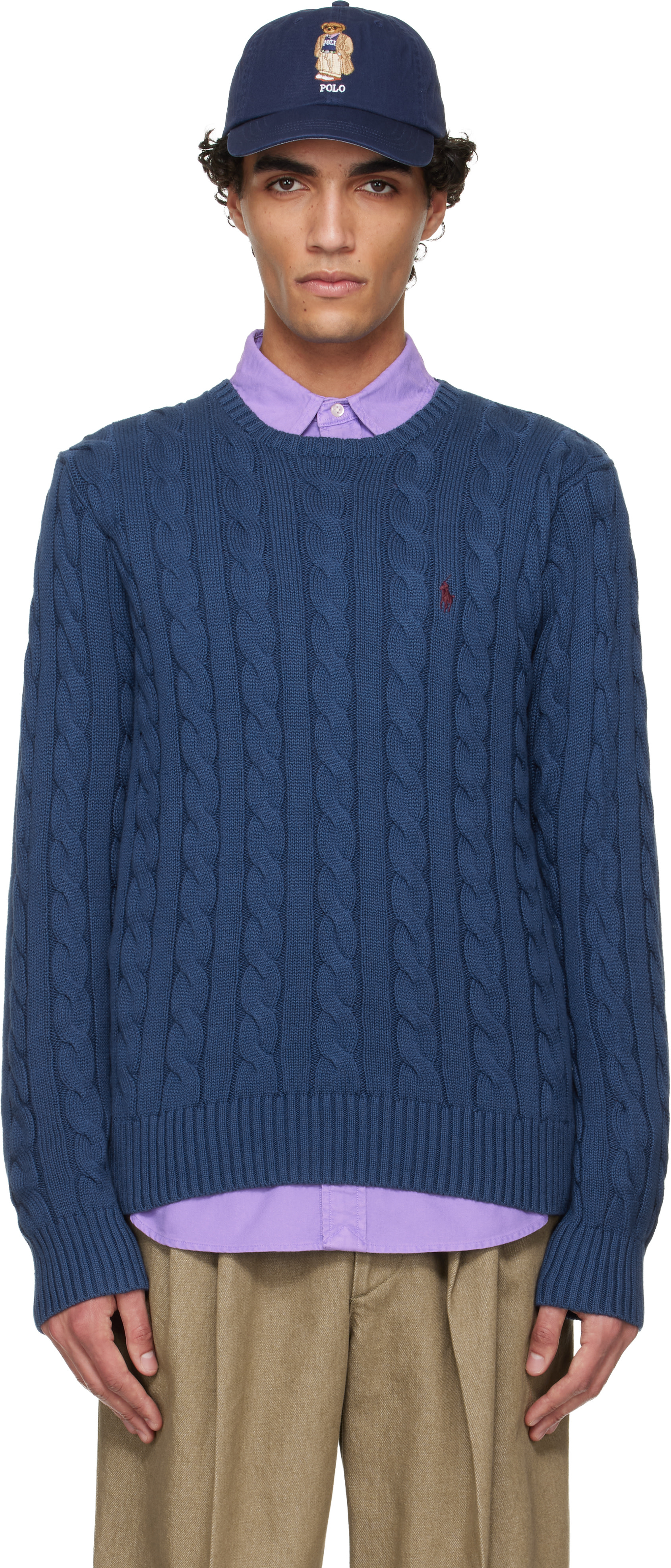 Polo Ralph Lauren: ネイビー ケーブルニット コットン セーター