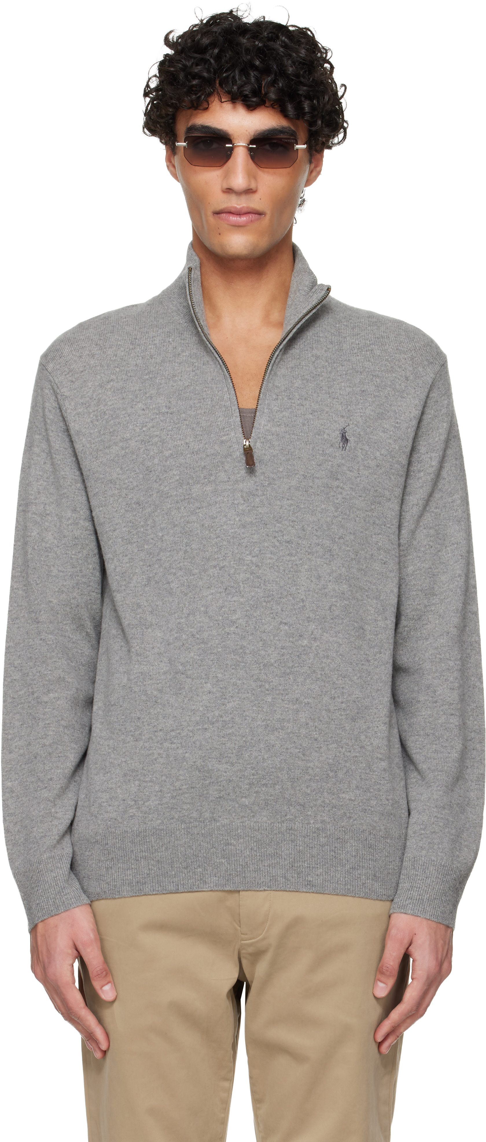 Polo Ralph Lauren: Gray Wool Quarter Zip Sweater | SSENSE Denmark