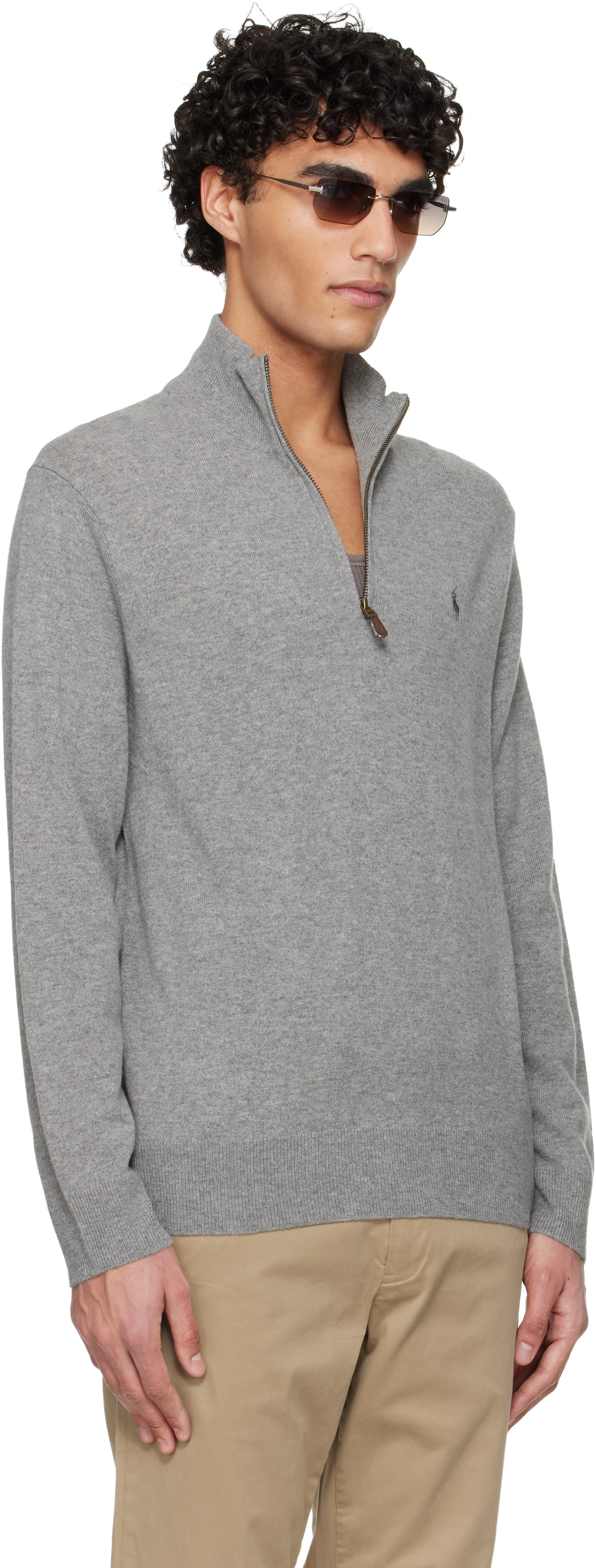 Polo Ralph Lauren: Gray Wool Quarter Zip Sweater | SSENSE